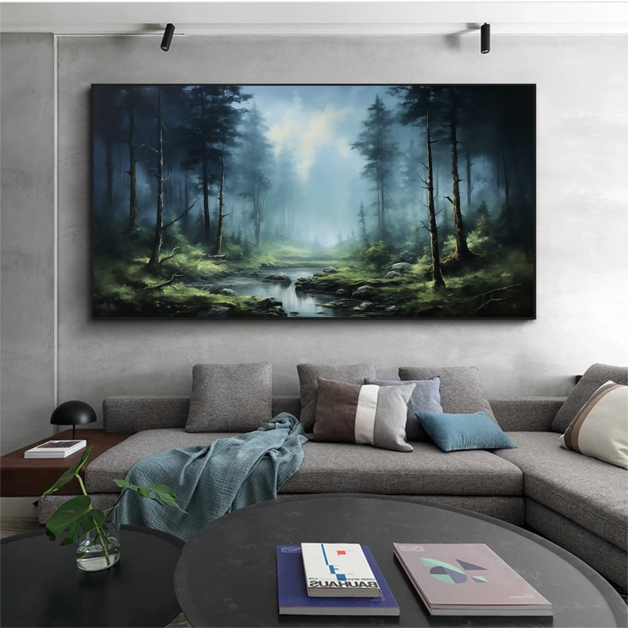 Misty Forest Landscape Wall Art | Large Horizontal Canvas Painting #ZZ 093