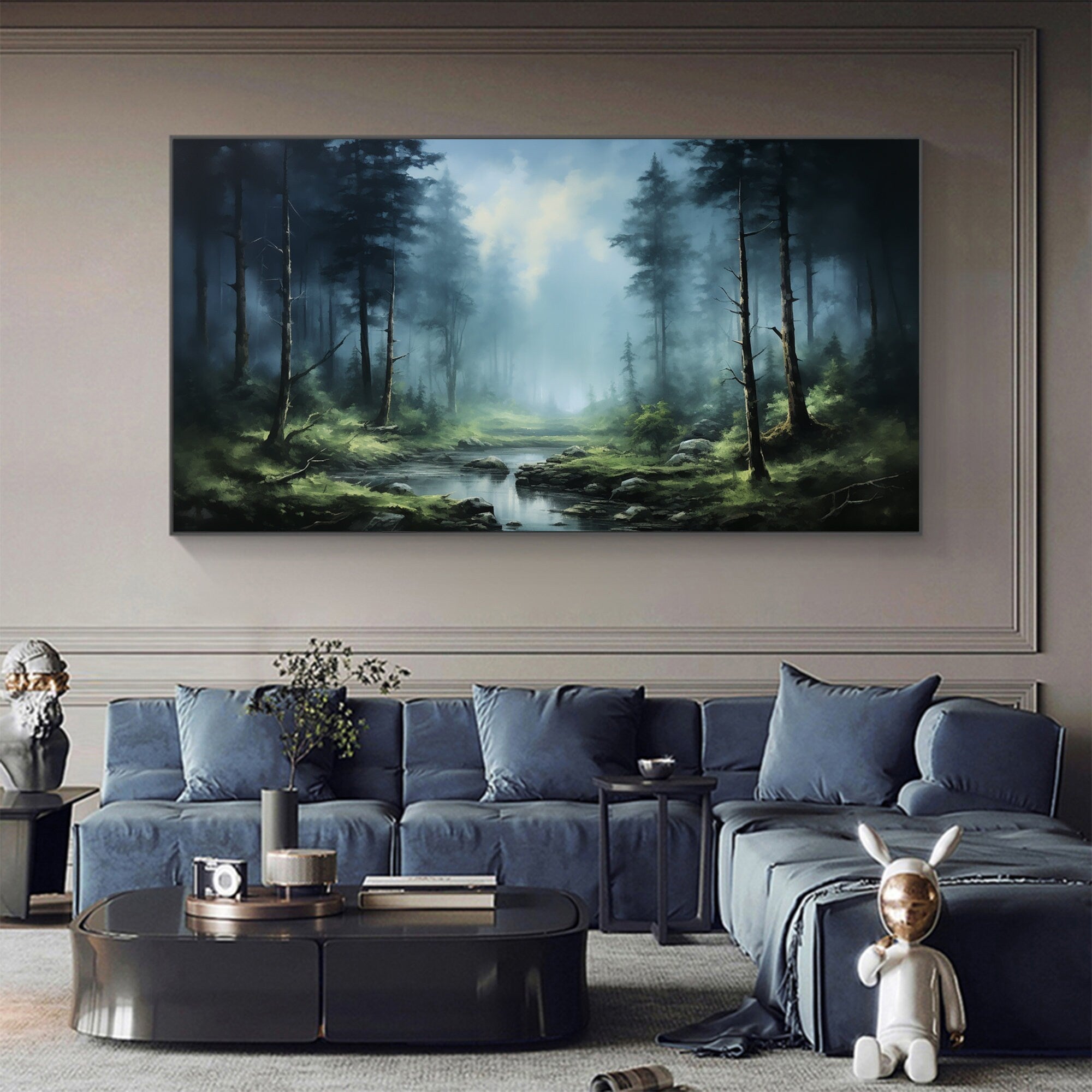 Misty Forest Landscape Wall Art | Large Horizontal Canvas Painting #ZZ 093