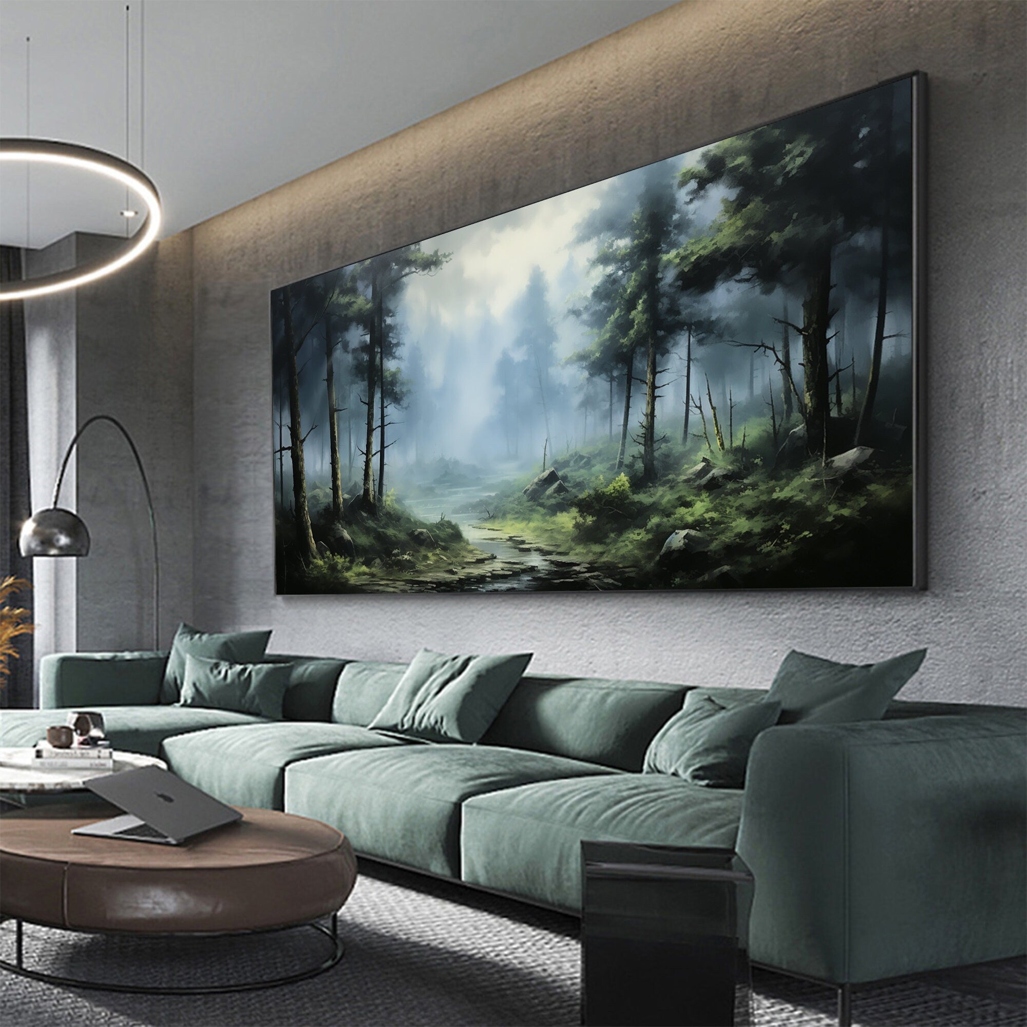 Calming Forest Painting | Oversized Horizontal Landscape Wall Art #ZZ 094