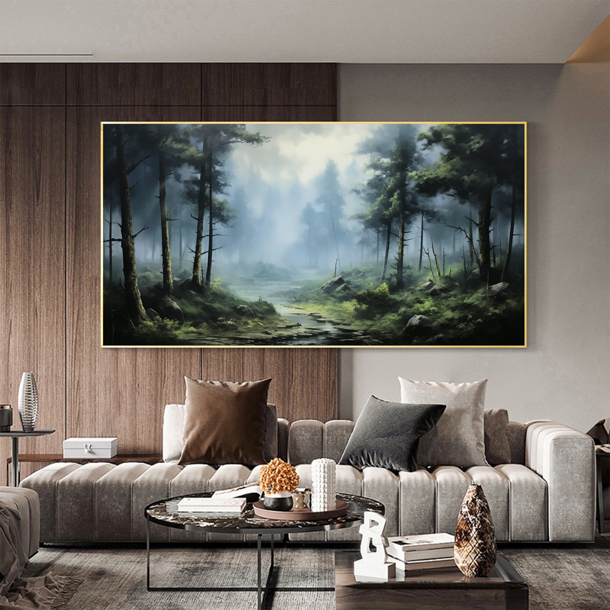 Calming Forest Painting | Oversized Horizontal Landscape Wall Art