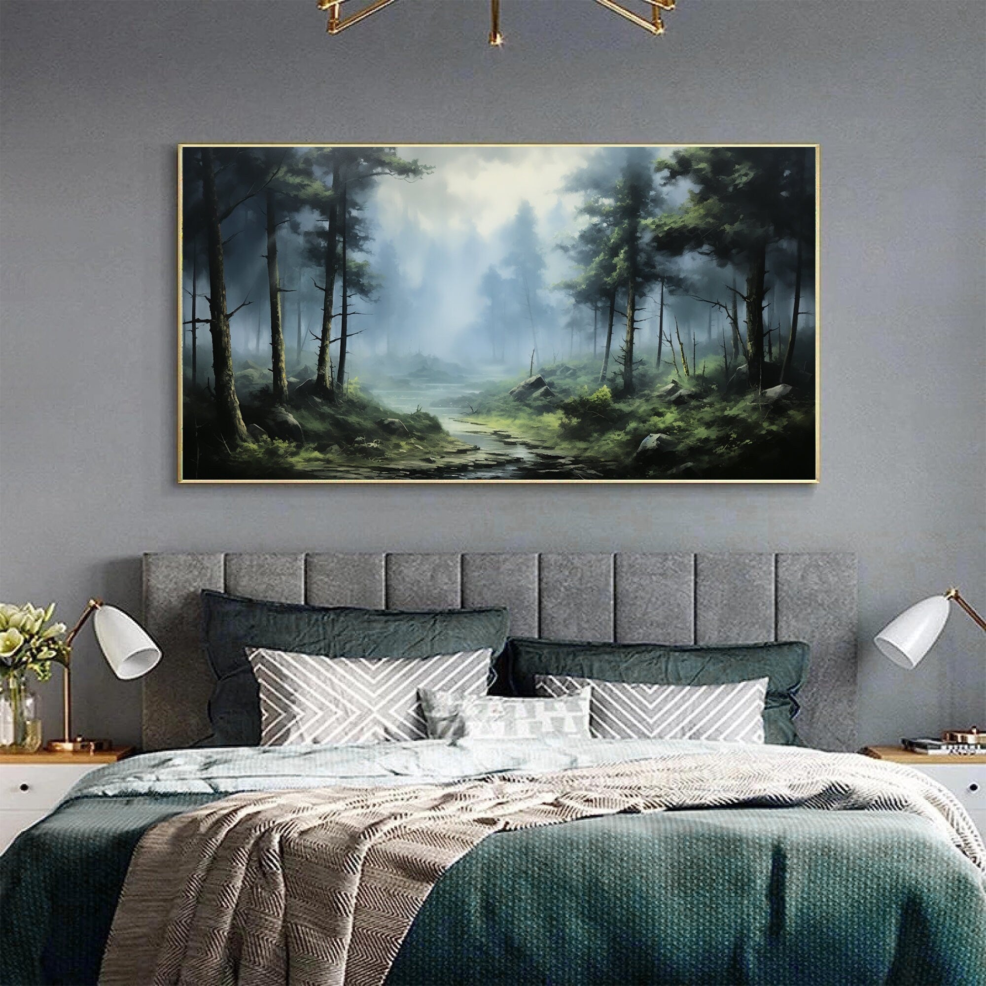 Calming Forest Painting | Oversized Horizontal Landscape Wall Art #ZZ 094