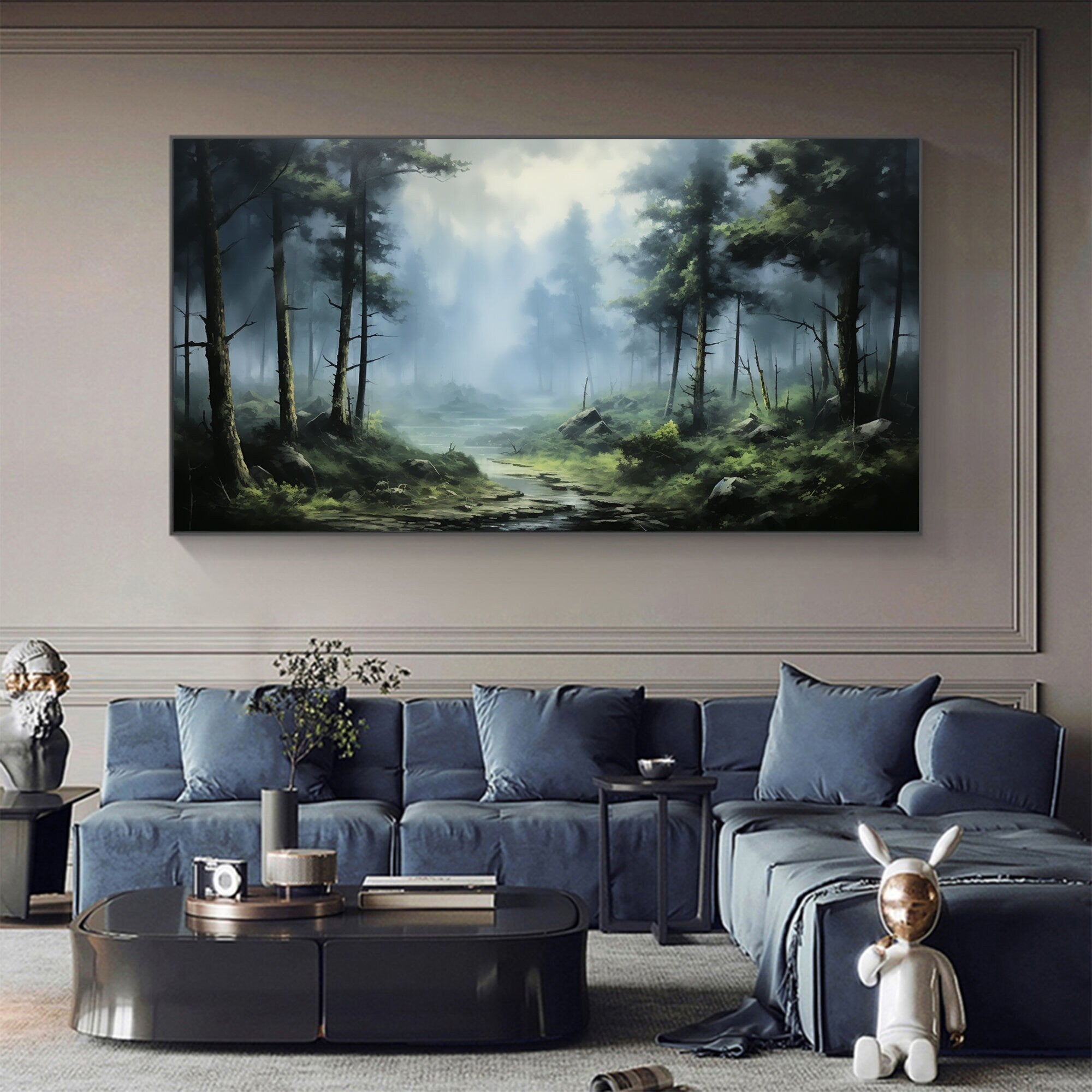 Calming Forest Painting | Oversized Horizontal Landscape Wall Art #ZZ 094