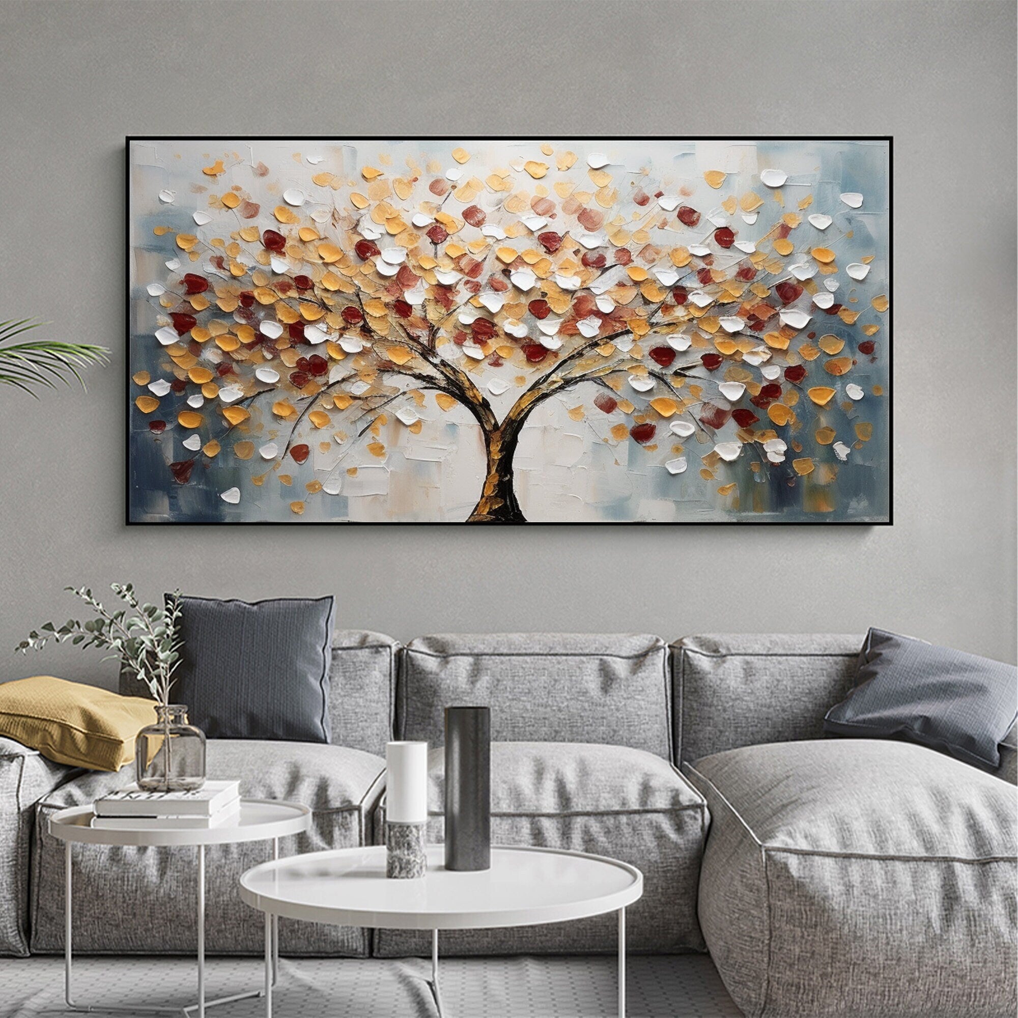 Large Textured Tree Painting | Colorful Abstract Landscape Wall Art Decor