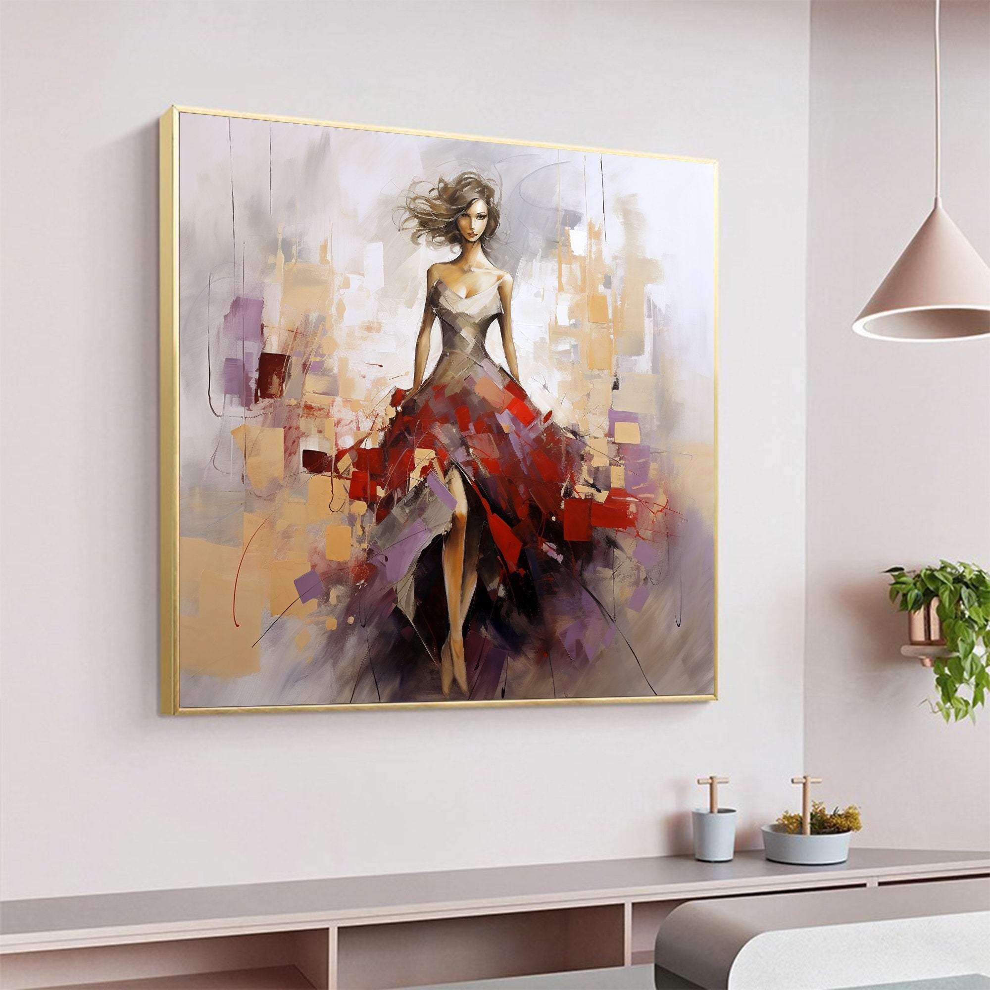 Large Contemporary Wall Art | Square Abstract Fashion Painting Decor #ZZ 175