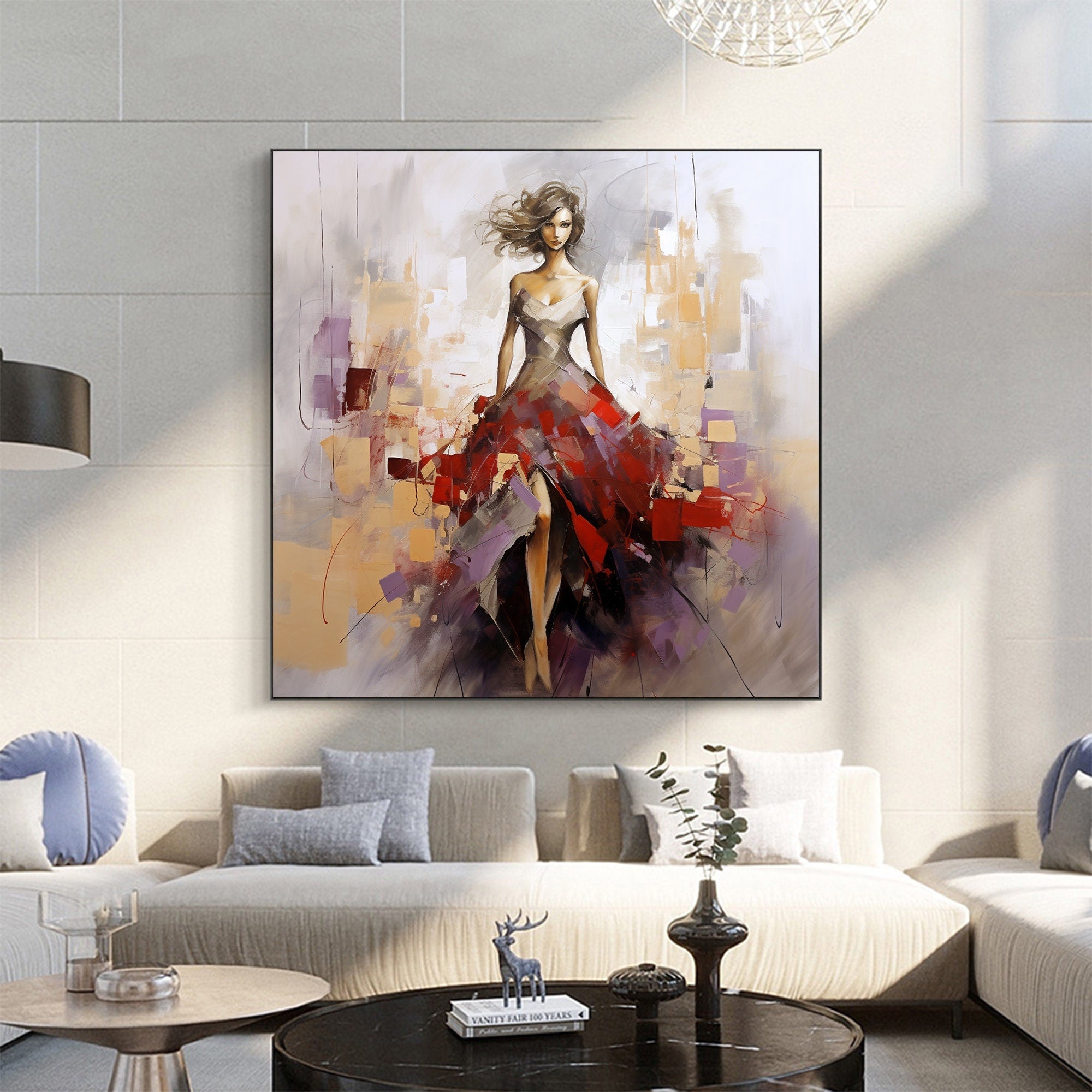 Large Contemporary Wall Art | Square Abstract Fashion Painting Decor #ZZ 175
