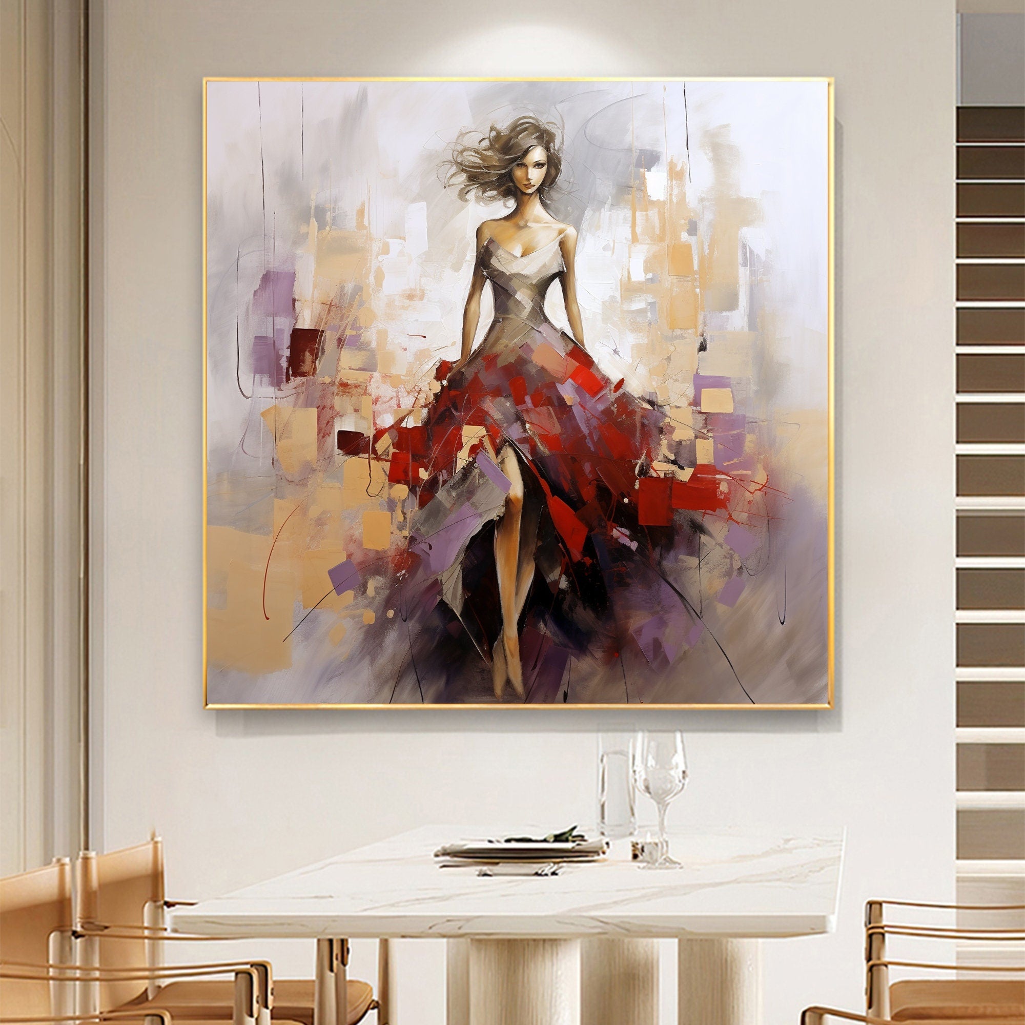 Large Contemporary Wall Art | Square Abstract Fashion Painting Decor #ZZ 175