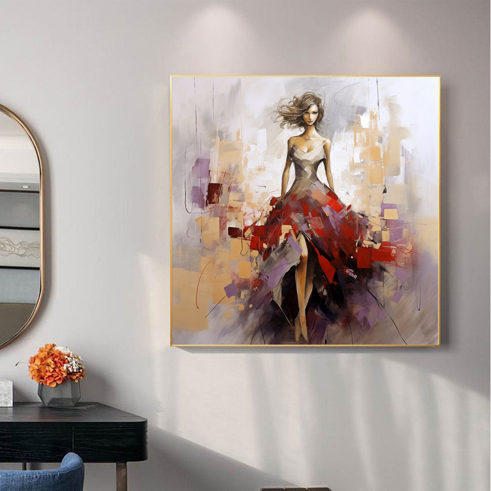 Large Contemporary Wall Art | Square Abstract Fashion Painting Decor #ZZ 175