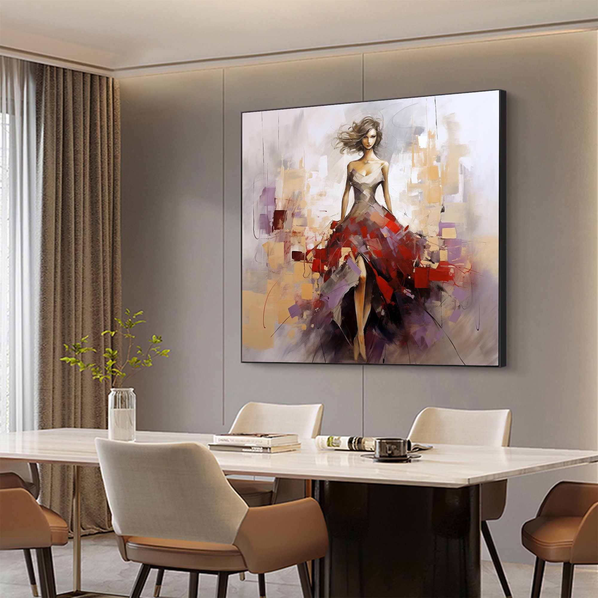 Large Contemporary Wall Art | Square Abstract Fashion Painting Decor #ZZ 175