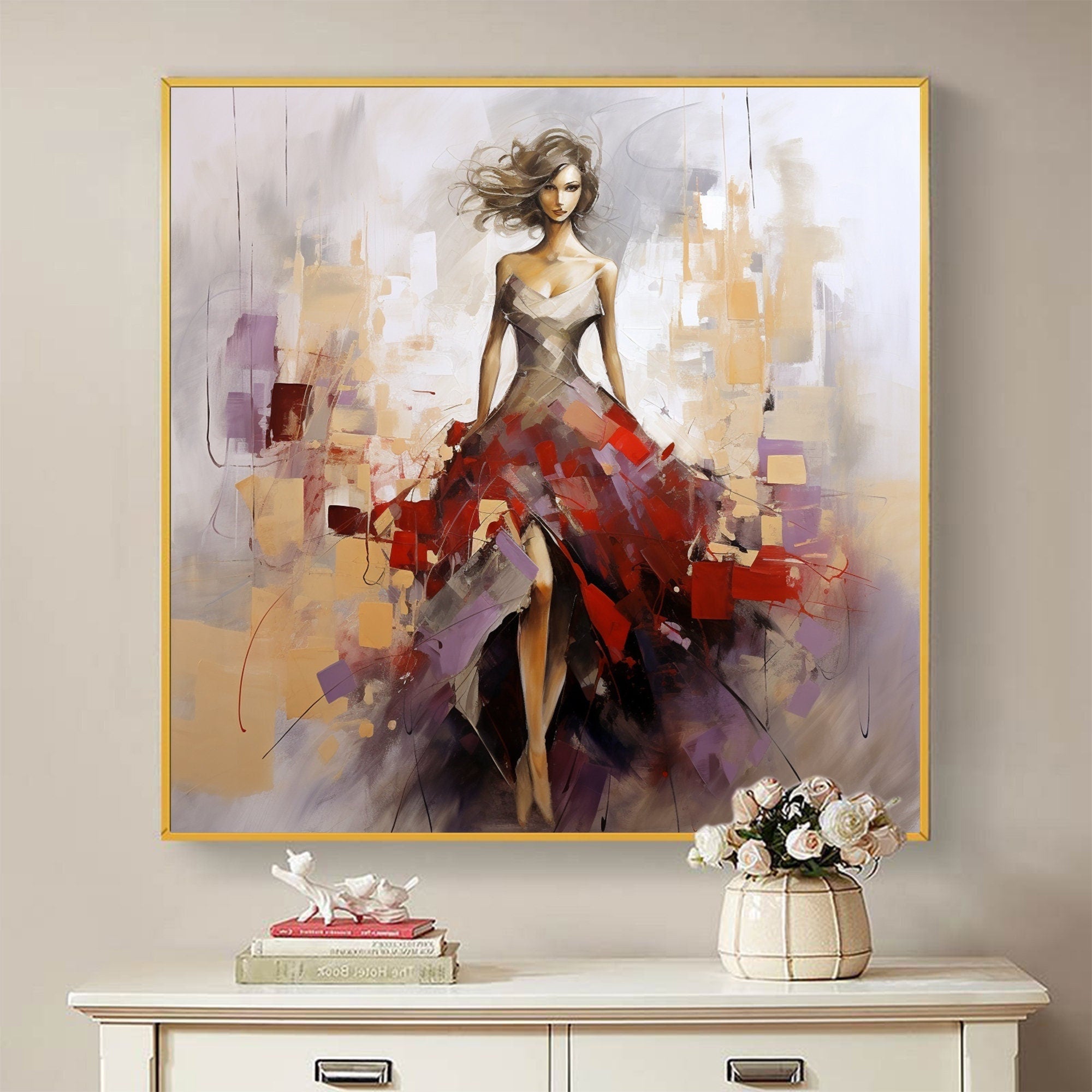 Large Contemporary Wall Art | Square Abstract Fashion Painting Decor #ZZ 175