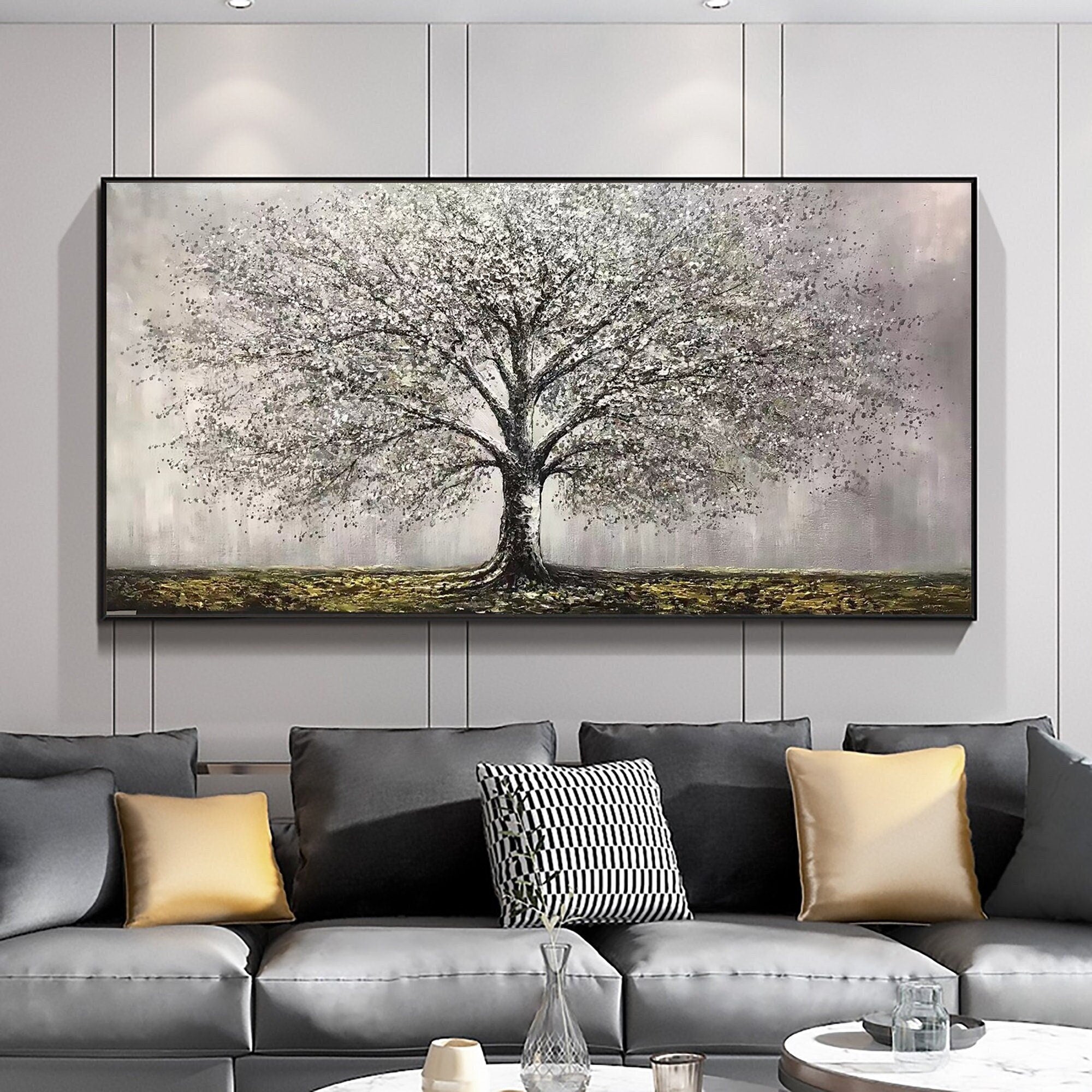 Large White Tree Wall Art | Textured Landscape Painting for Home Decor #ZZ 100