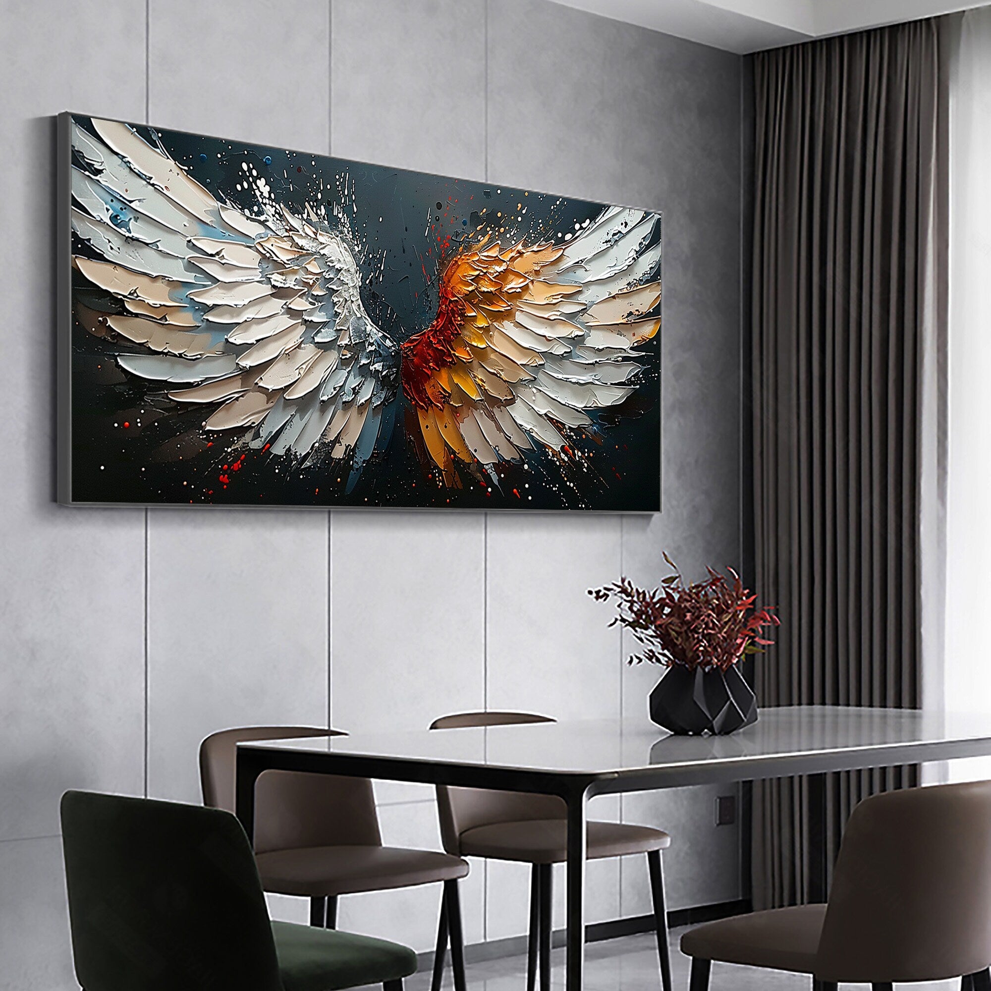 Textured Angel Wings Wall Art | Dual Tone Colorful Large Painting #ZZ 171