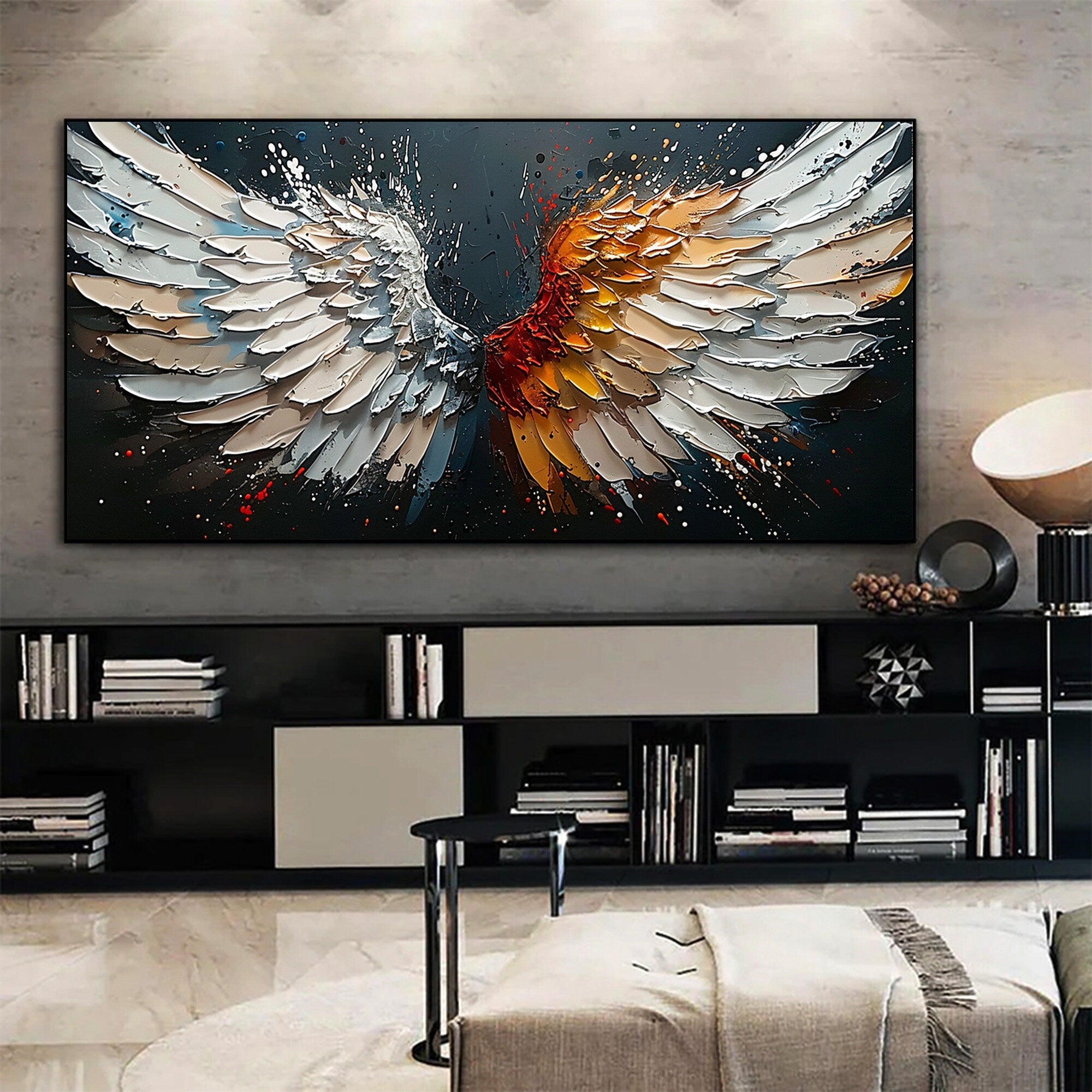 Textured Angel Wings Wall Art | Dual Tone Colorful Large Painting #ZZ 171