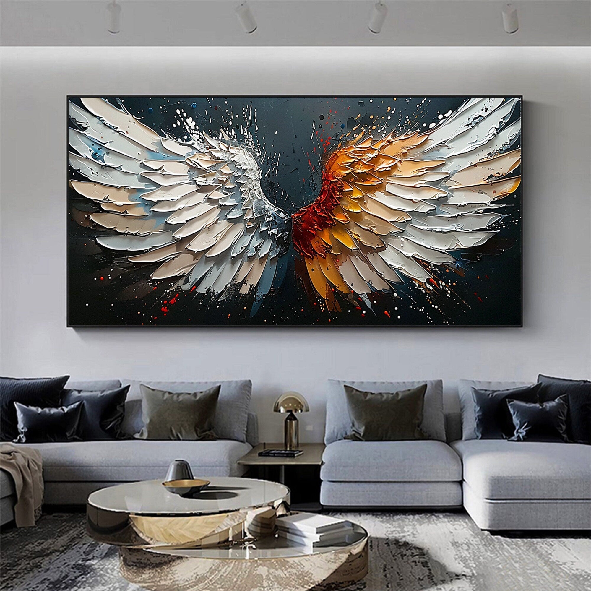 Textured Angel Wings Wall Art | Dual Tone Colorful Large Painting #ZZ 171