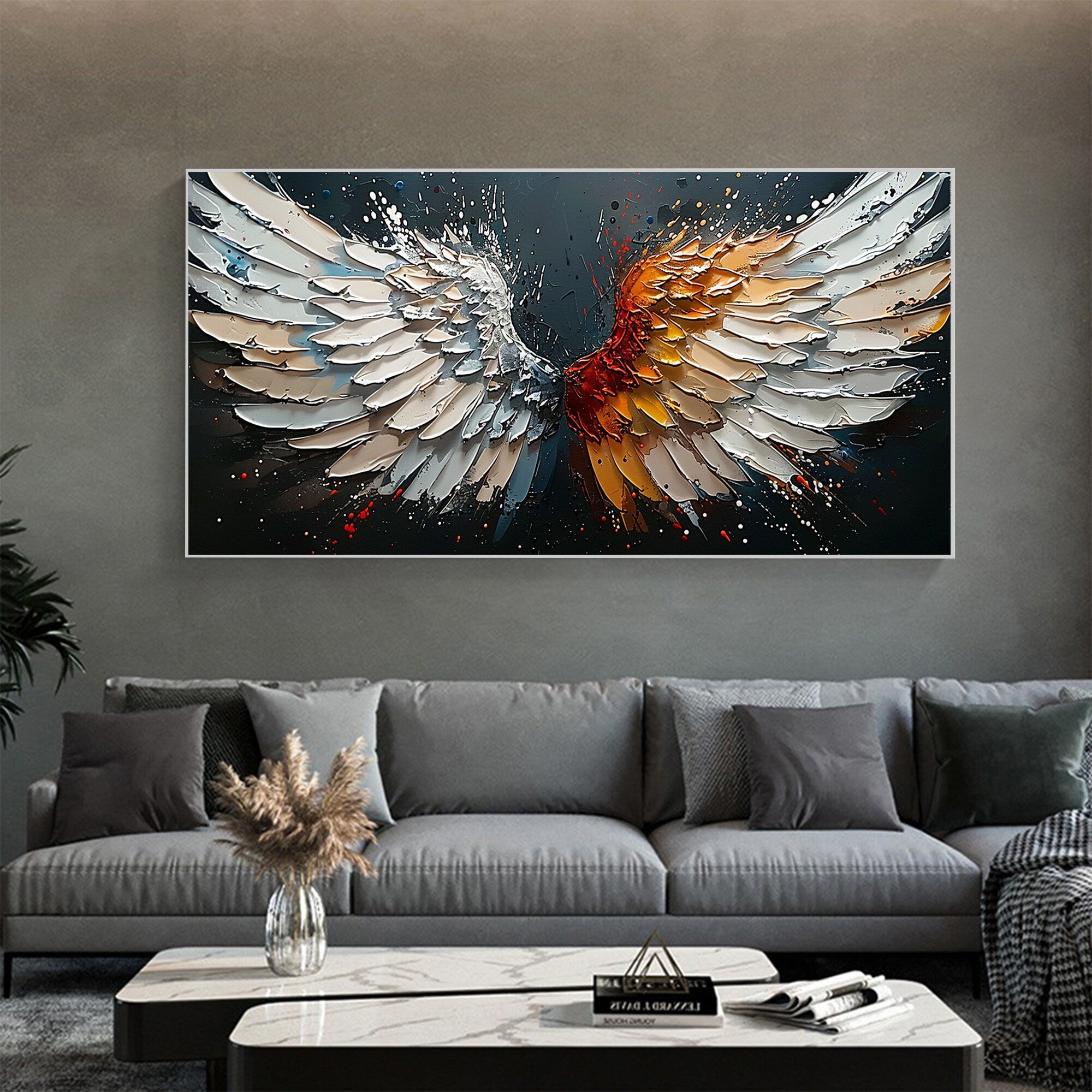 Textured Angel Wings Wall Art | Dual Tone Colorful Large Painting #ZZ 171