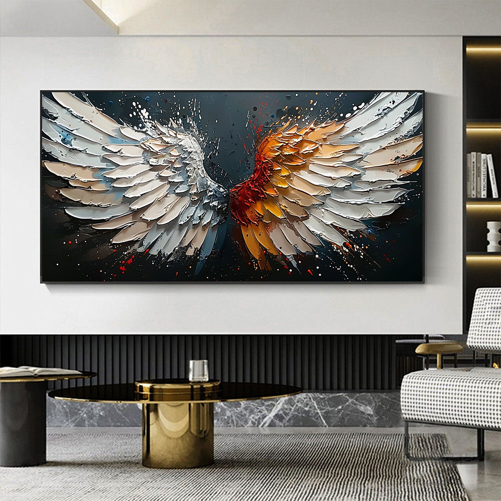 Textured Angel Wings Wall Art | Dual Tone Colorful Large Painting #ZZ 171