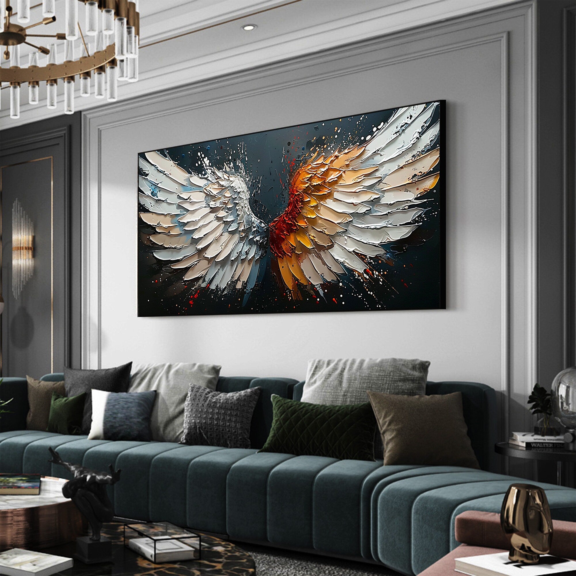 Textured Angel Wings Wall Art | Dual Tone Colorful Large Painting #ZZ 171