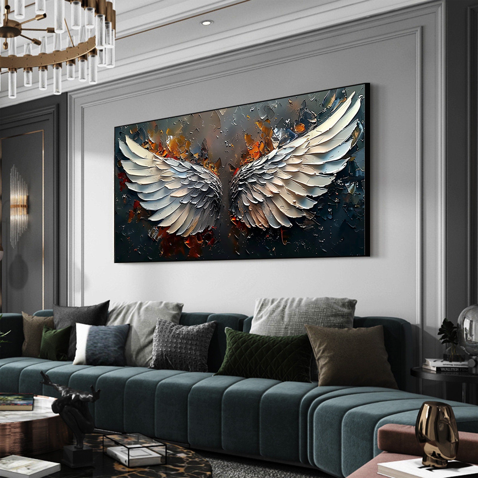 Oversized Angel Wings Artwork | Textured Painting Dark Metallic #ZZ 170