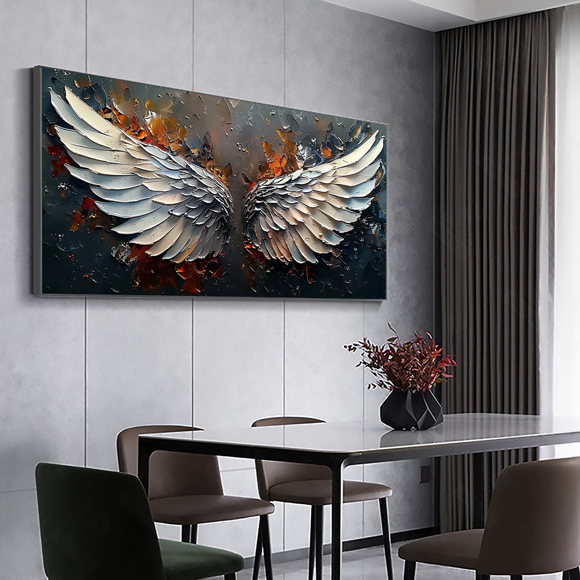 Oversized Angel Wings Artwork | Textured Painting Dark Metallic #ZZ 170