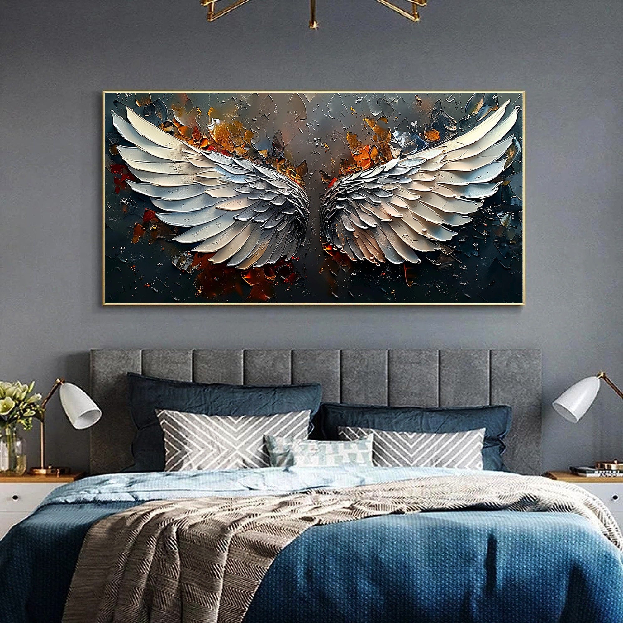 Oversized Angel Wings Artwork | Textured Painting Dark Metallic #ZZ 170