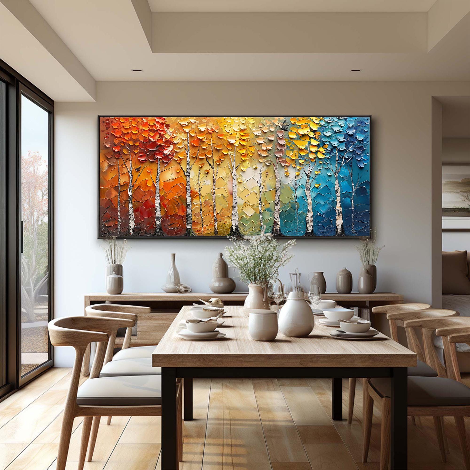 Colorful Birch Tree Wall Art | Large Textured Landscape Painting #ZZ 092
