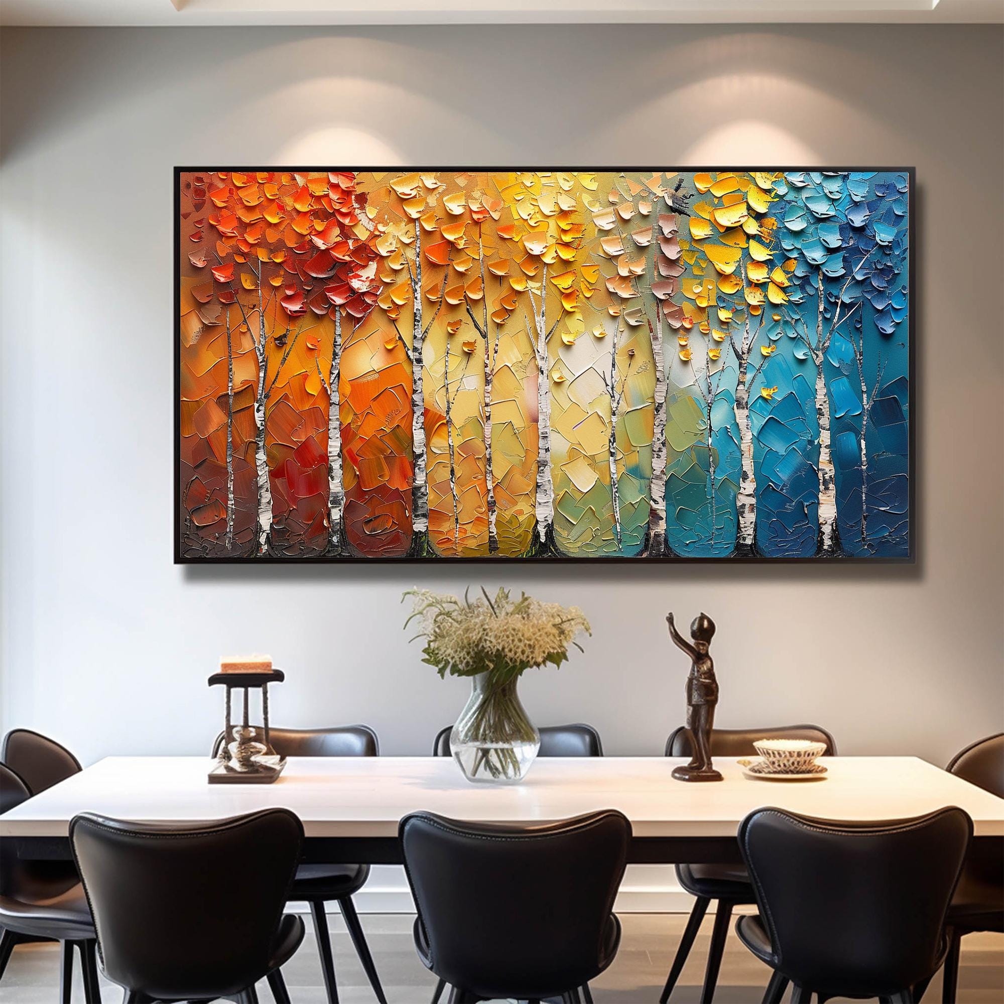 Colorful Birch Tree Wall Art | Large Textured Landscape Painting #ZZ 092