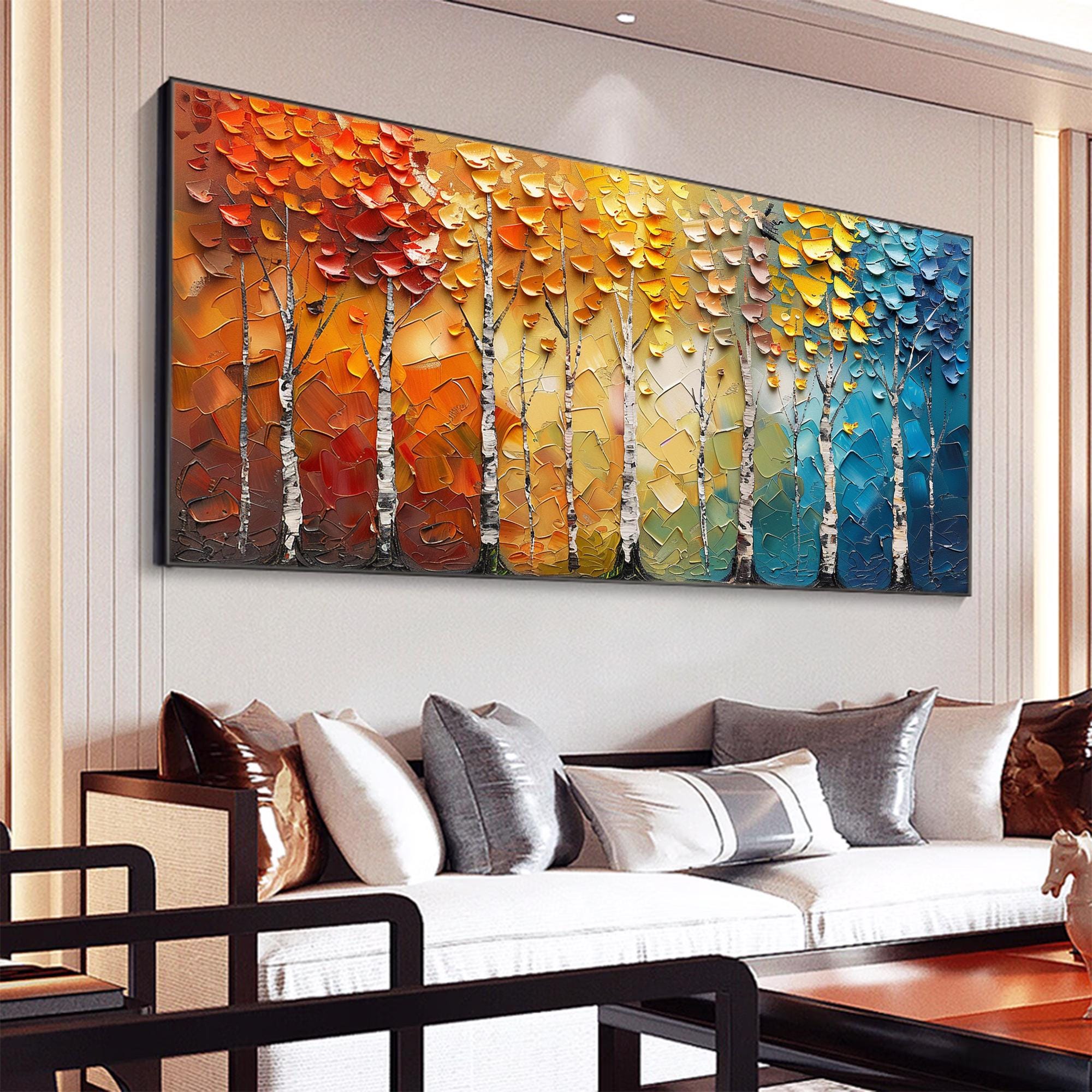 Colorful Birch Tree Wall Art | Large Textured Landscape Painting #ZZ 092
