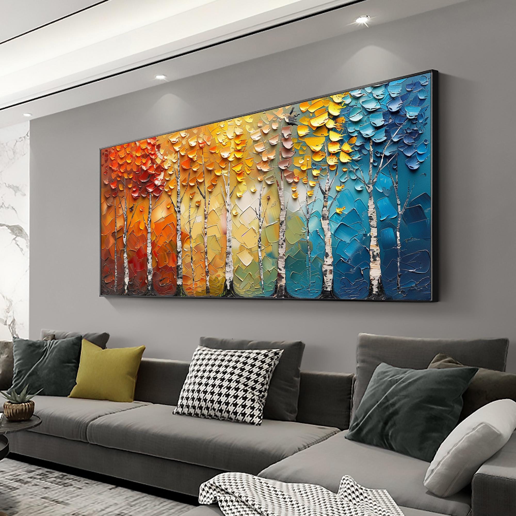 Colorful Birch Tree Wall Art | Large Textured Landscape Painting #ZZ 092