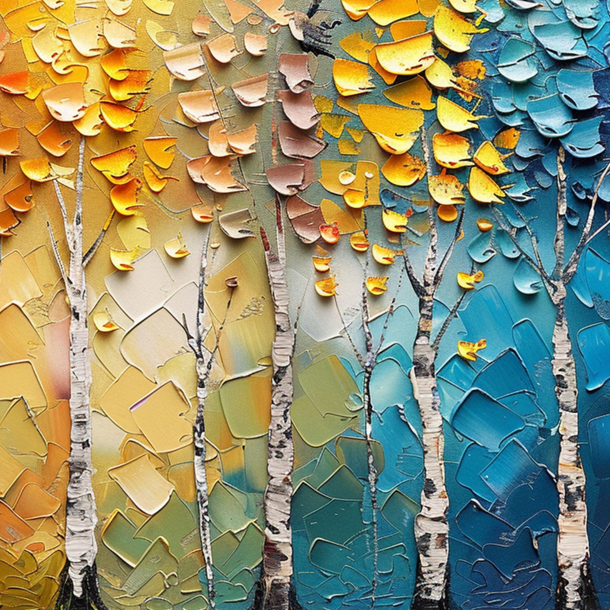 Colorful Birch Tree Wall Art | Large Textured Landscape Painting #ZZ 092