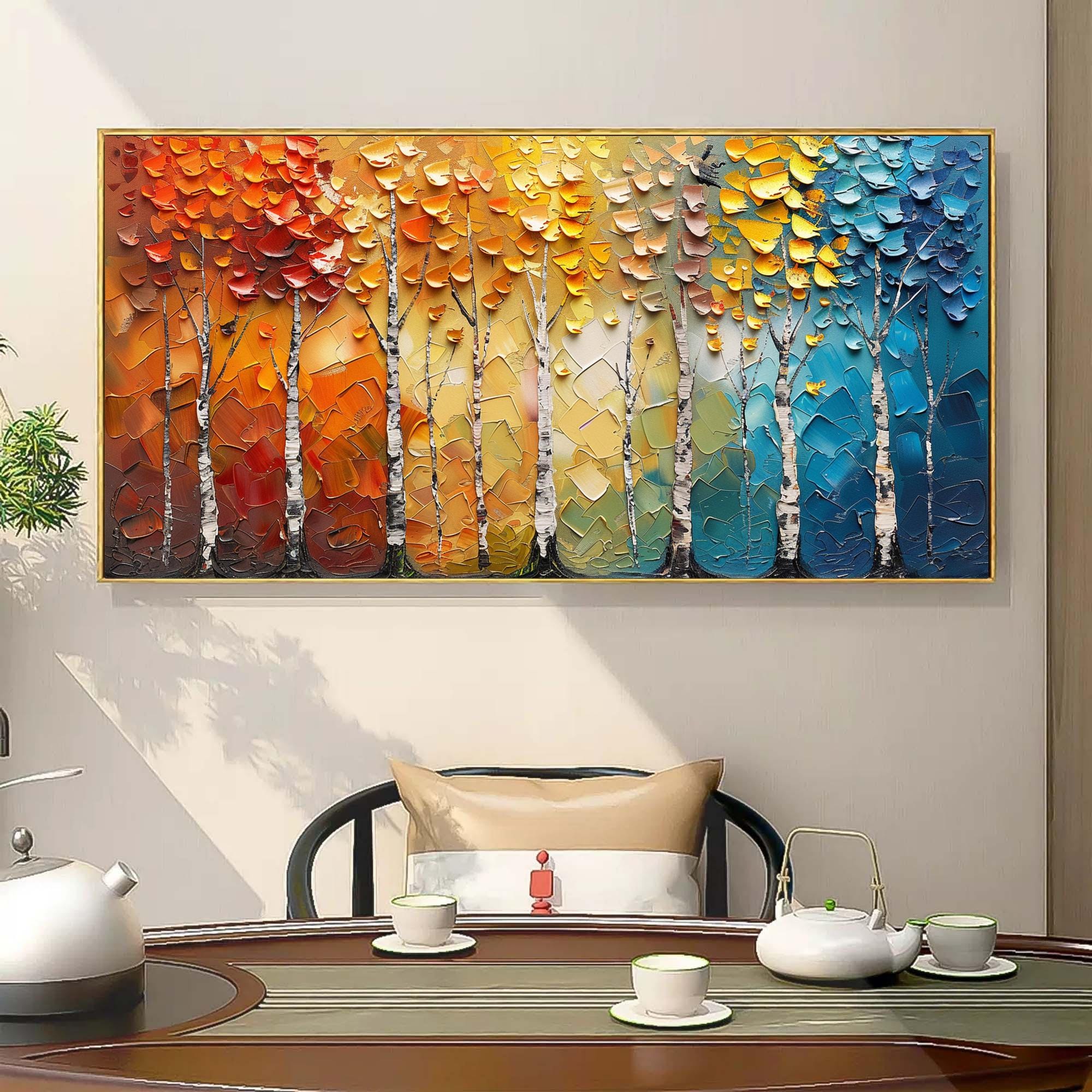 Colorful Birch Tree Wall Art | Large Textured Landscape Painting #ZZ 092