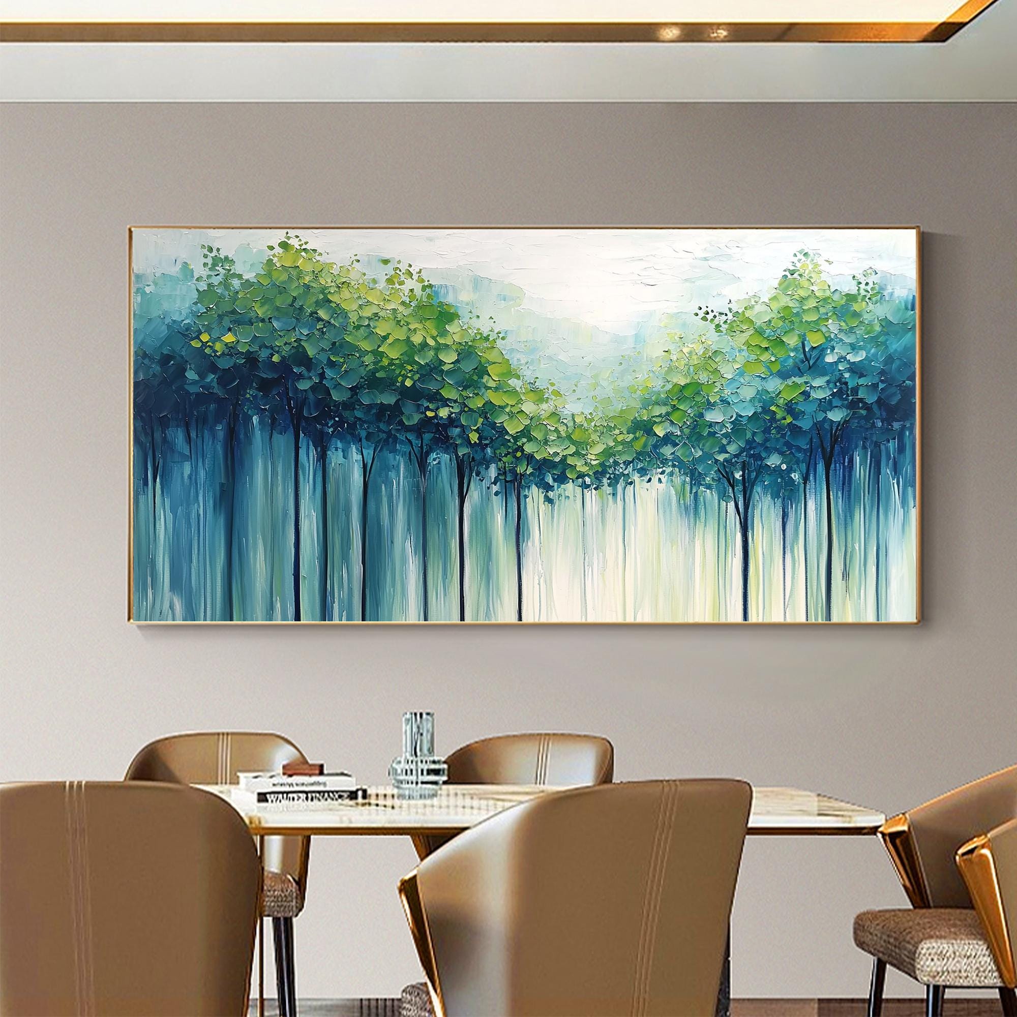 Large Textured Artwork | Horizontal Green Forest Canvas Painting Decor #ZZ 098