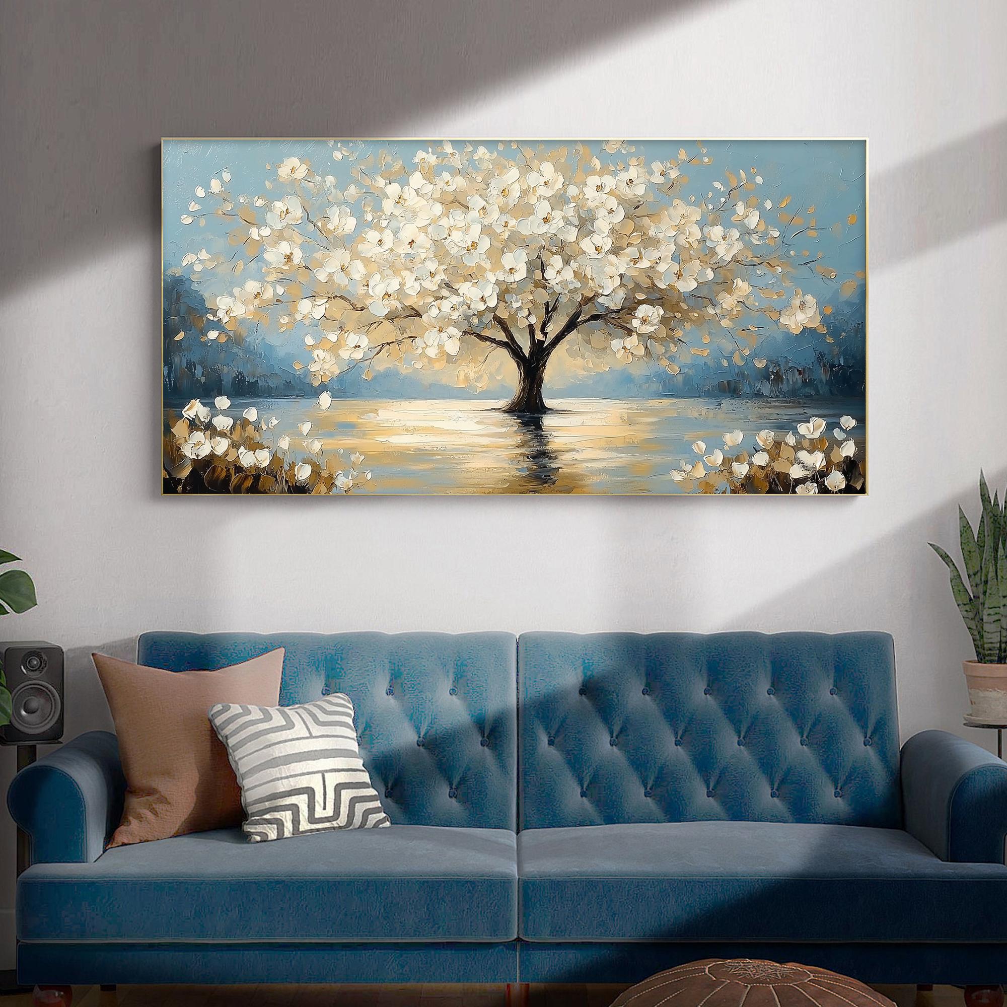 Floral Tree Painting | Oversized Horizontal Canvas Wall Art for Living Room #ZZ 091
