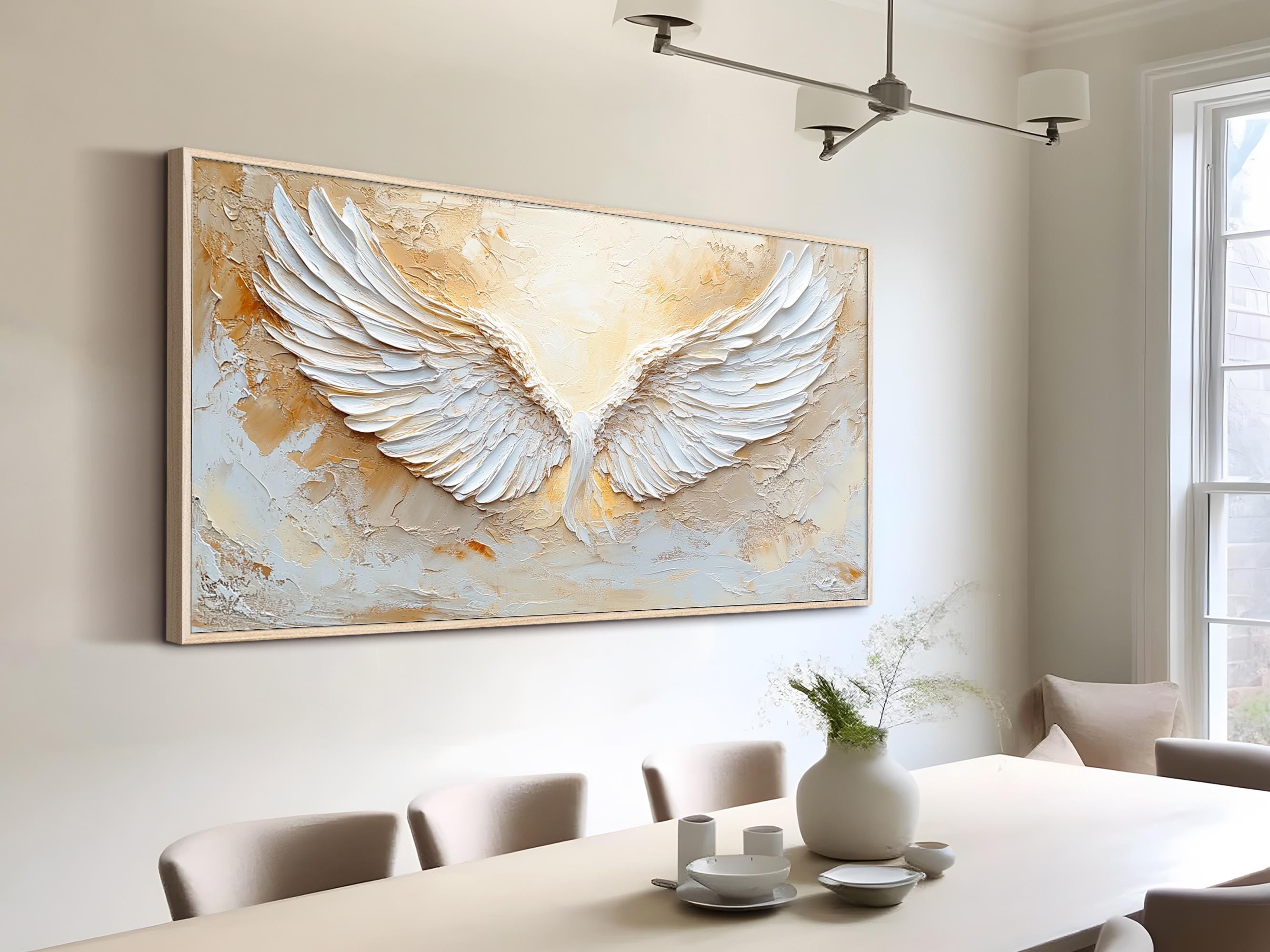 Large Abstract Angel Wings Painting | White Textured Wall Art for Room Decor #ZZ 144
