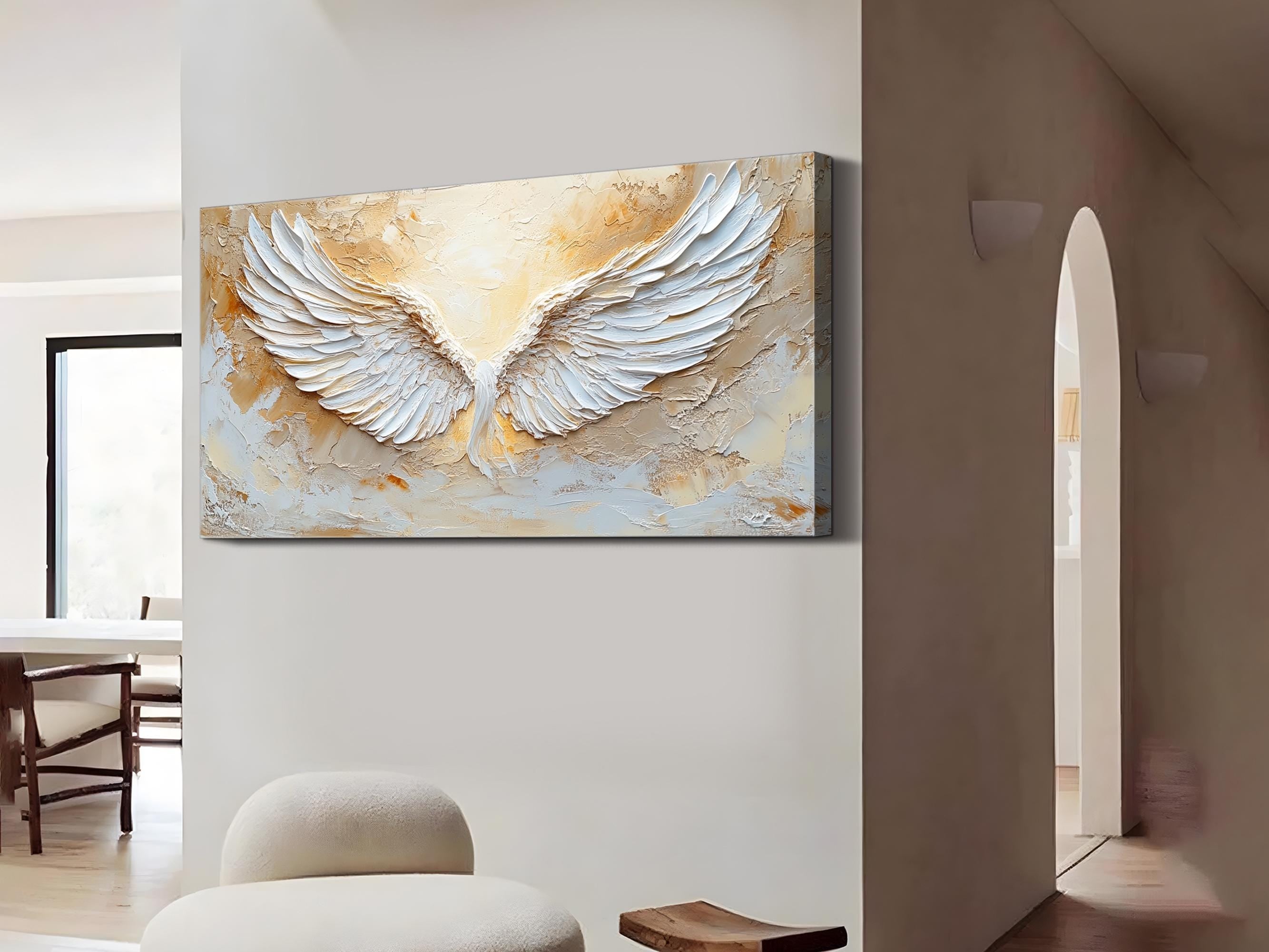 Large Abstract Angel Wings Painting | White Textured Wall Art for Room Decor #ZZ 144