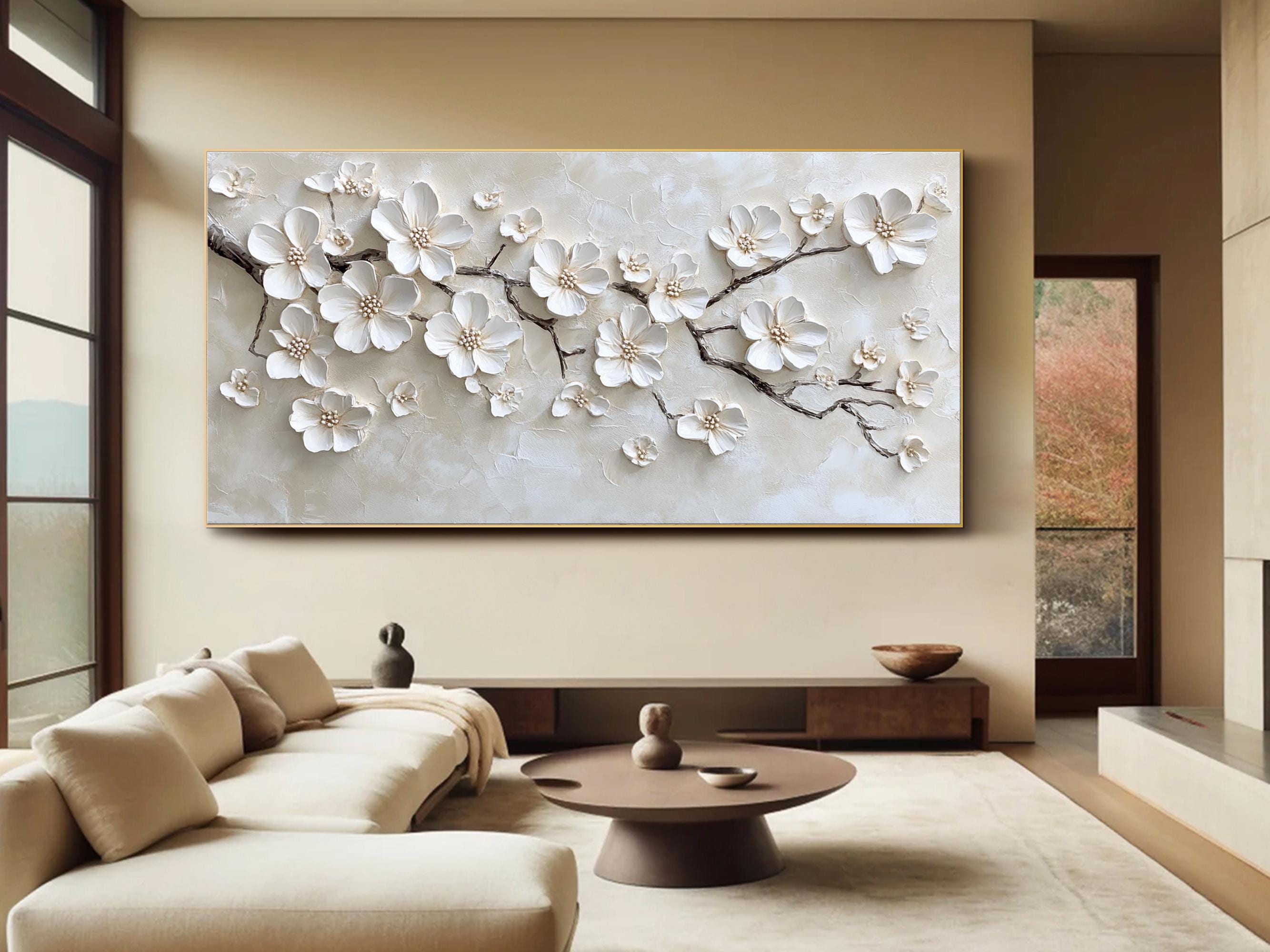 Textured Cherry Blossom Painting | Large 3D Floral Wall Art #ZZ 146
