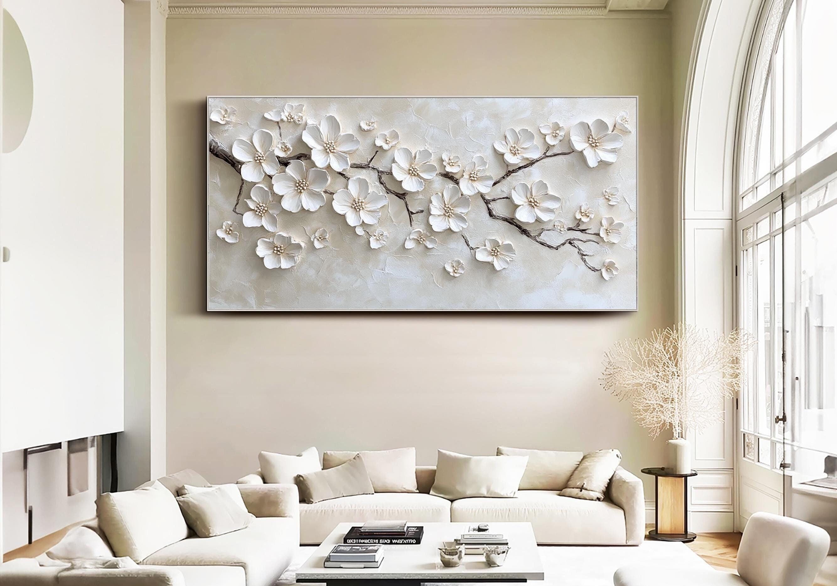 Textured Cherry Blossom Painting | Large 3D Floral Wall Art #ZZ 146