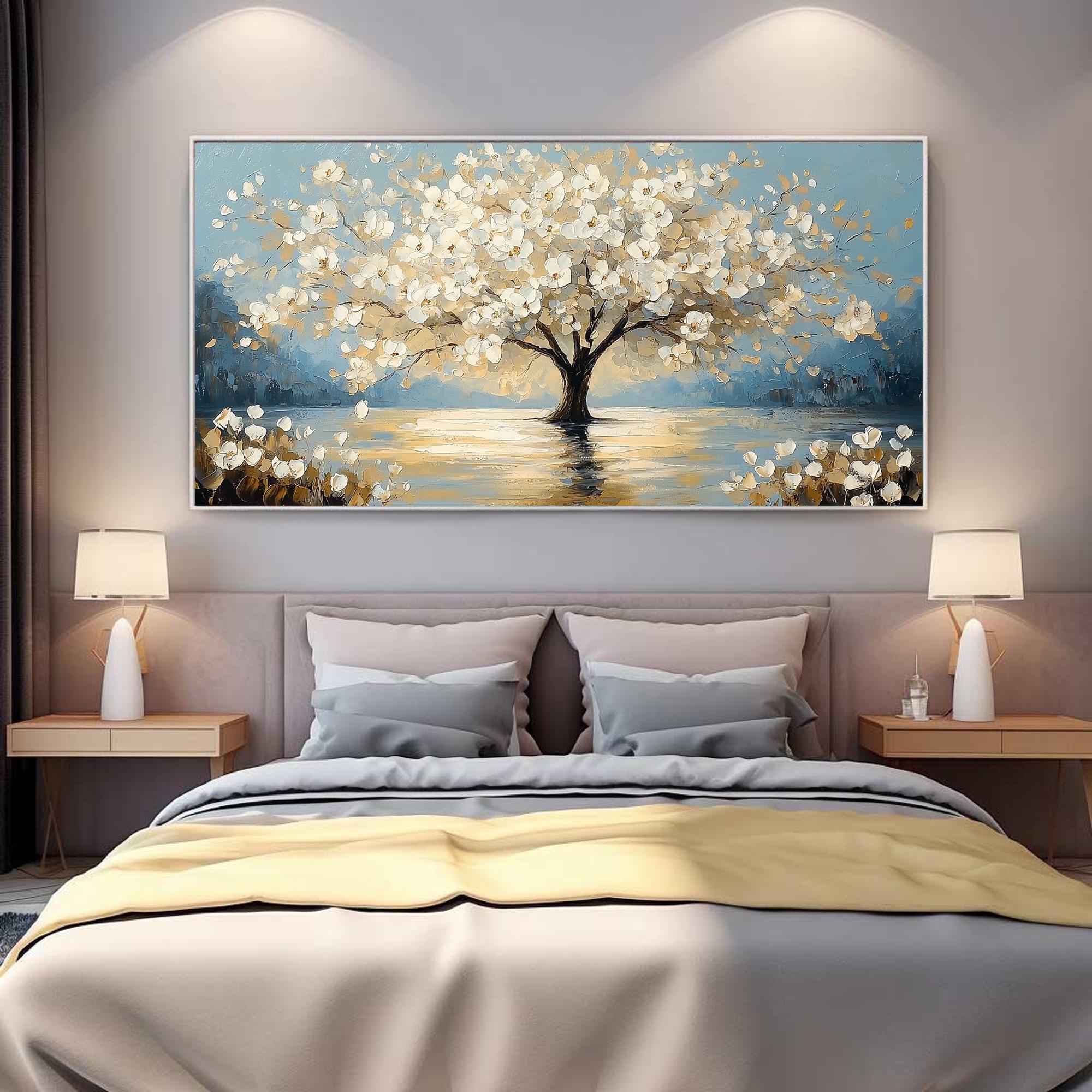Floral Tree Painting | Oversized Horizontal Canvas Wall Art for Living Room #ZZ 091