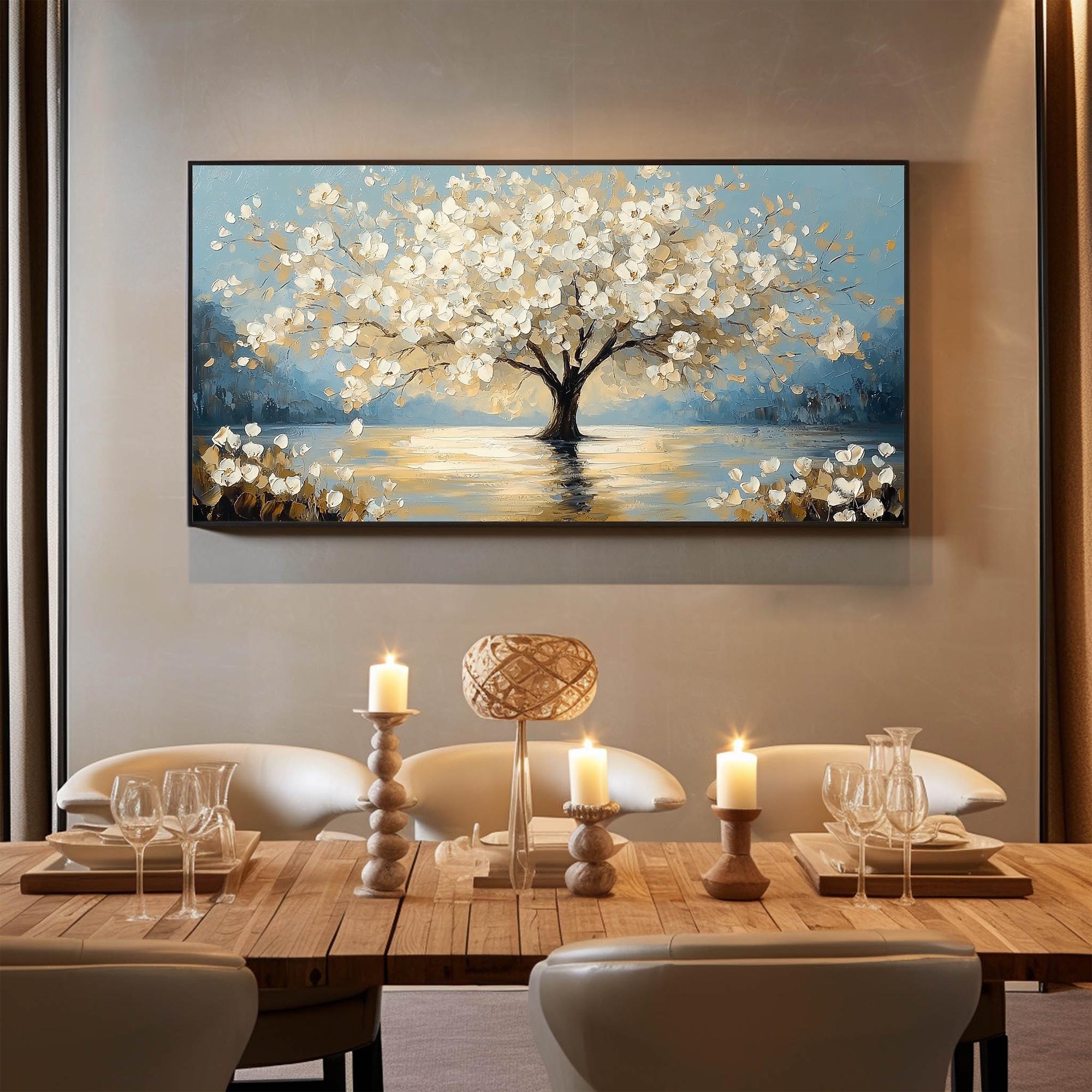Floral Tree Painting | Oversized Horizontal Canvas Wall Art for Living Room #ZZ 091