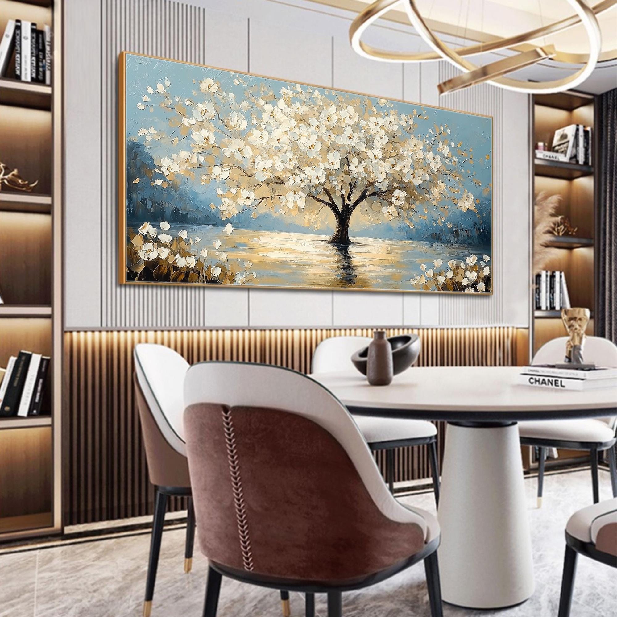 Floral Tree Painting | Oversized Horizontal Canvas Wall Art for Living Room #ZZ 091