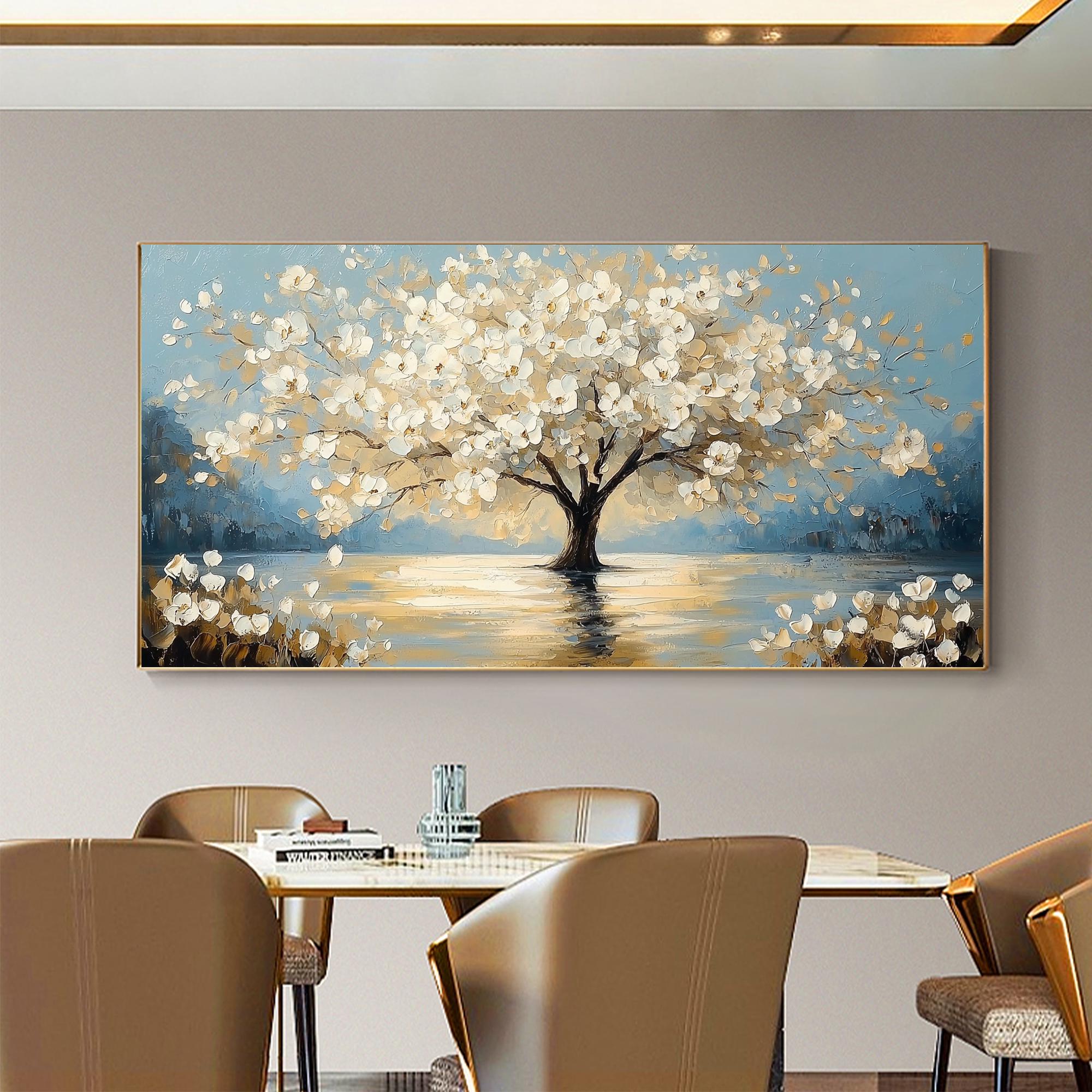 Floral Tree Painting | Oversized Horizontal Canvas Wall Art for Living Room #ZZ 091