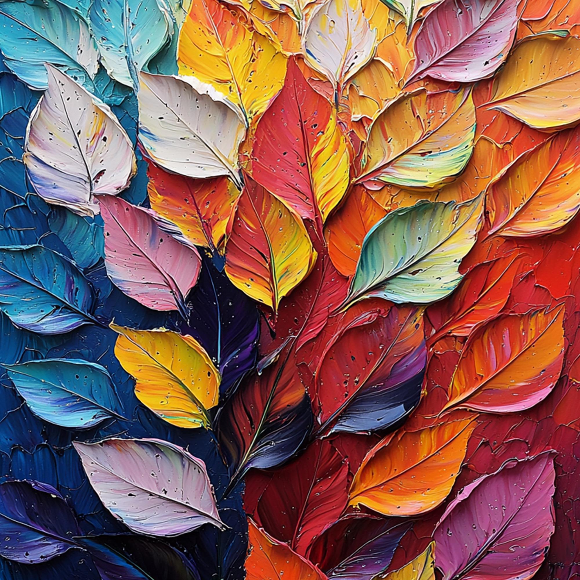 Colorful Leaf Wall Art | Large Vertical Textured Abstract Painting #ZZ 182