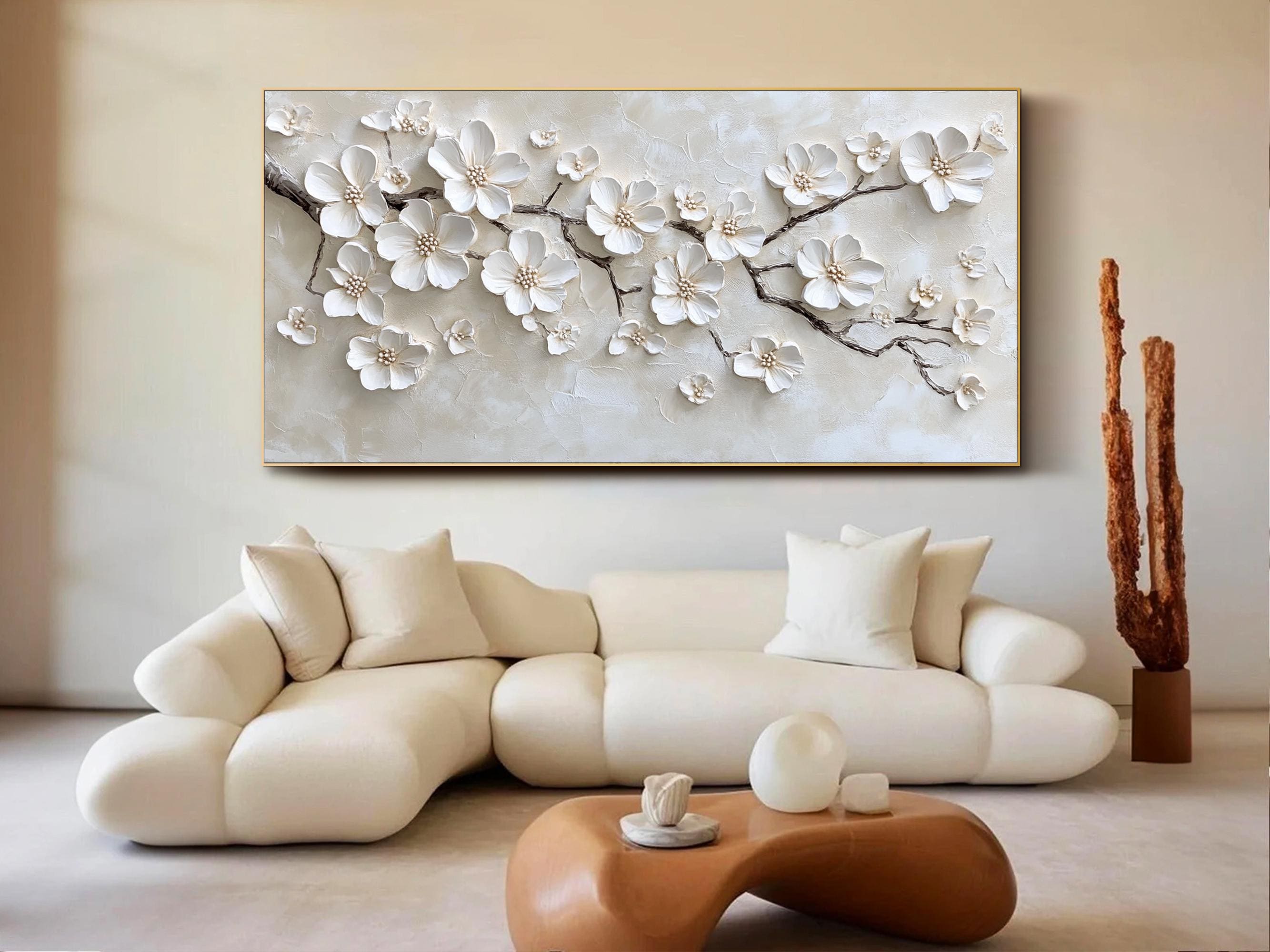 Textured Cherry Blossom Painting | Large 3D Floral Wall Art #ZZ 146