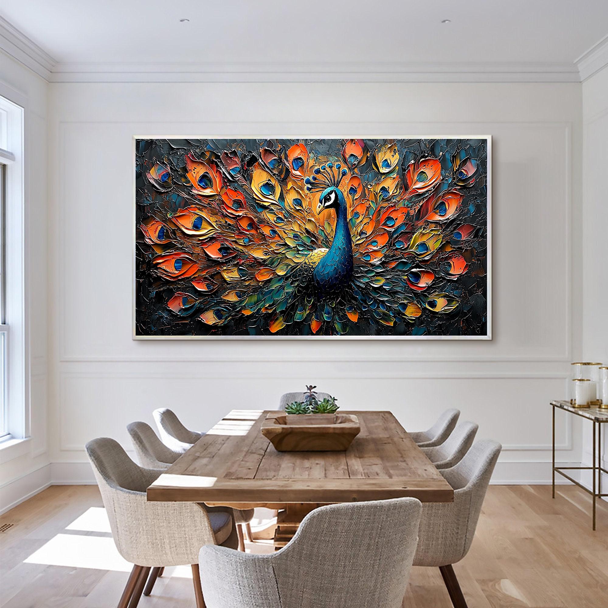Large Textured Peacock Painting | Colorful Abstract Bird Wall Art Decor #ZZ 177