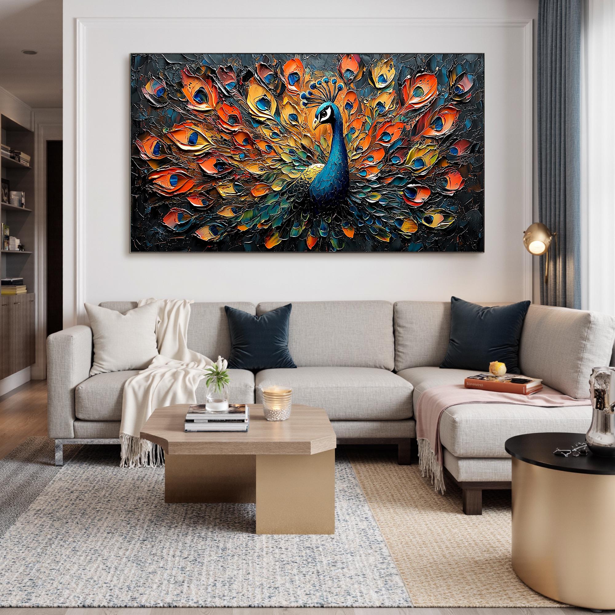 Large Textured Peacock Painting | Colorful Abstract Bird Wall Art Decor #ZZ 177