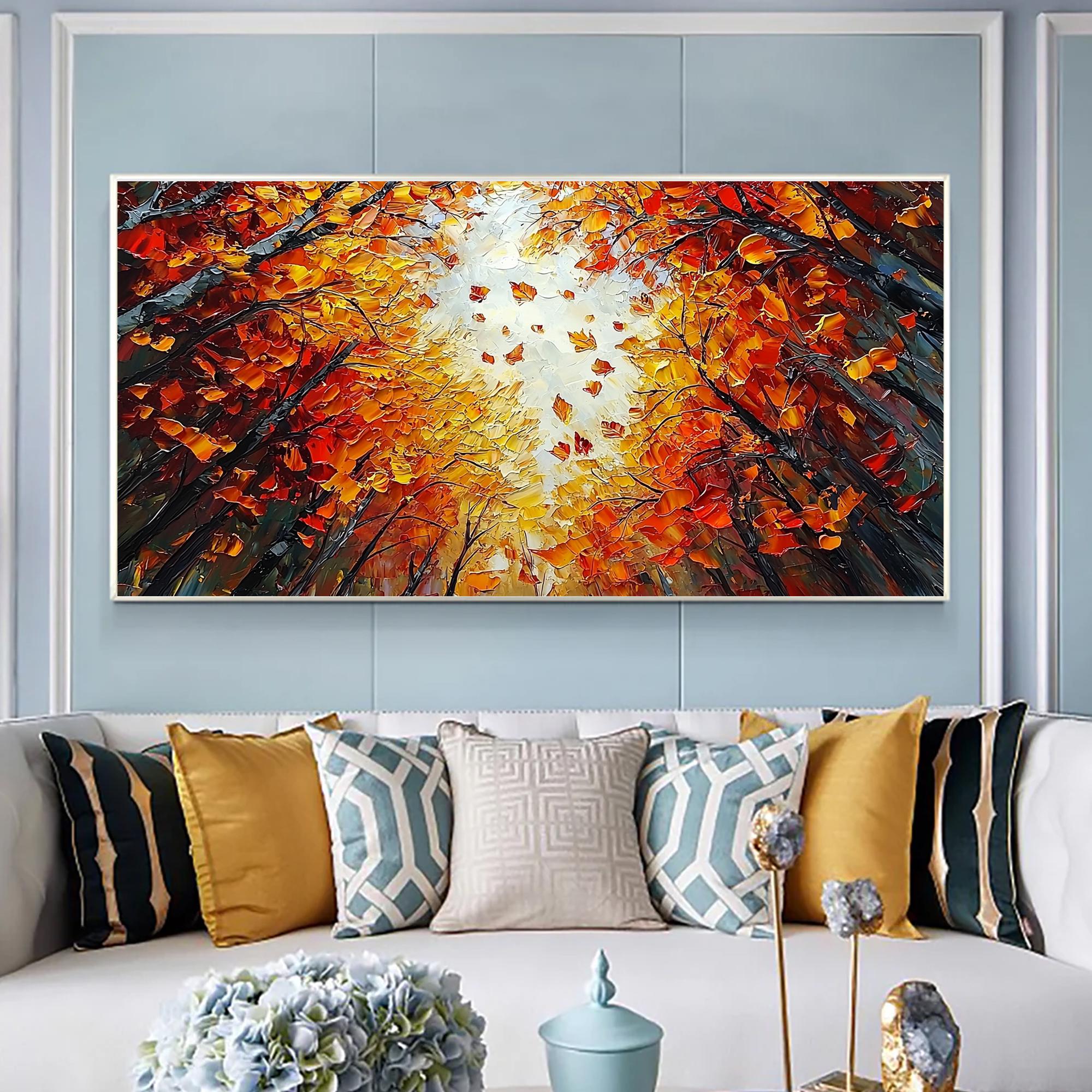 Autumn Forest Canopy Wall Art | Large Textured Tree Painting Canvas #ZZ 095