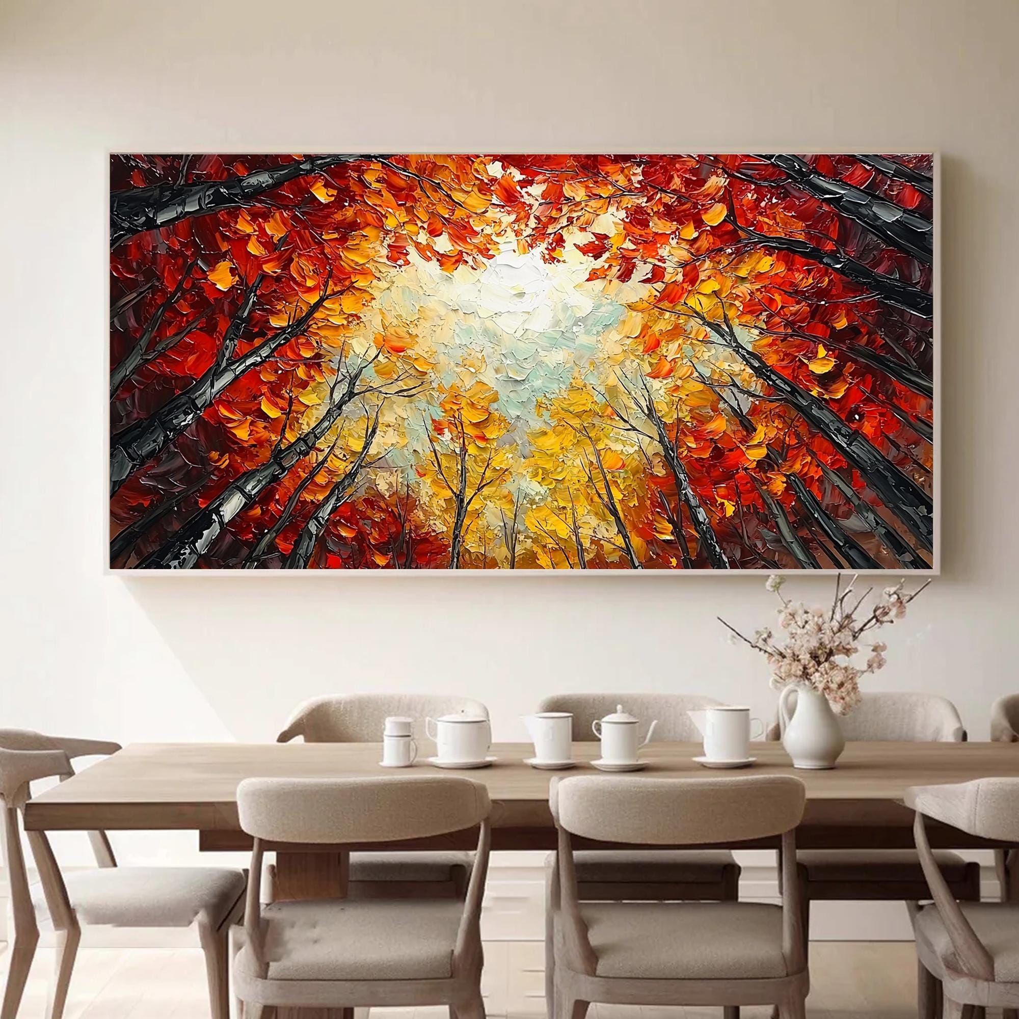 Contemporary Landscape Painting | Large Textured Autumn Forest Wall Art