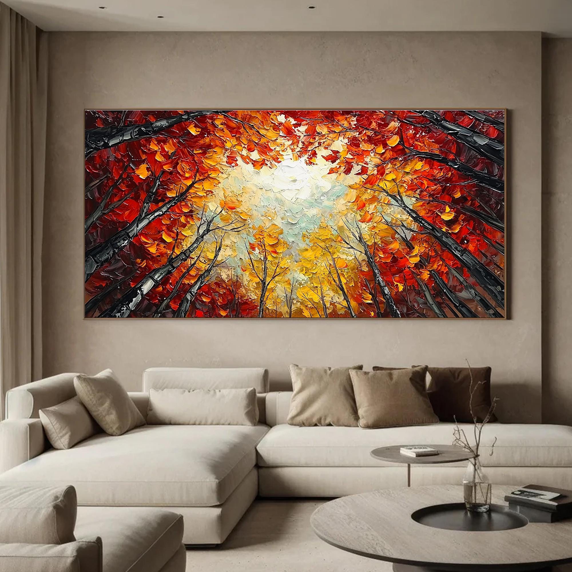 Large Painting Textured Trees | Colorful Abstract Forest Canopy Canvas #ZZ 096