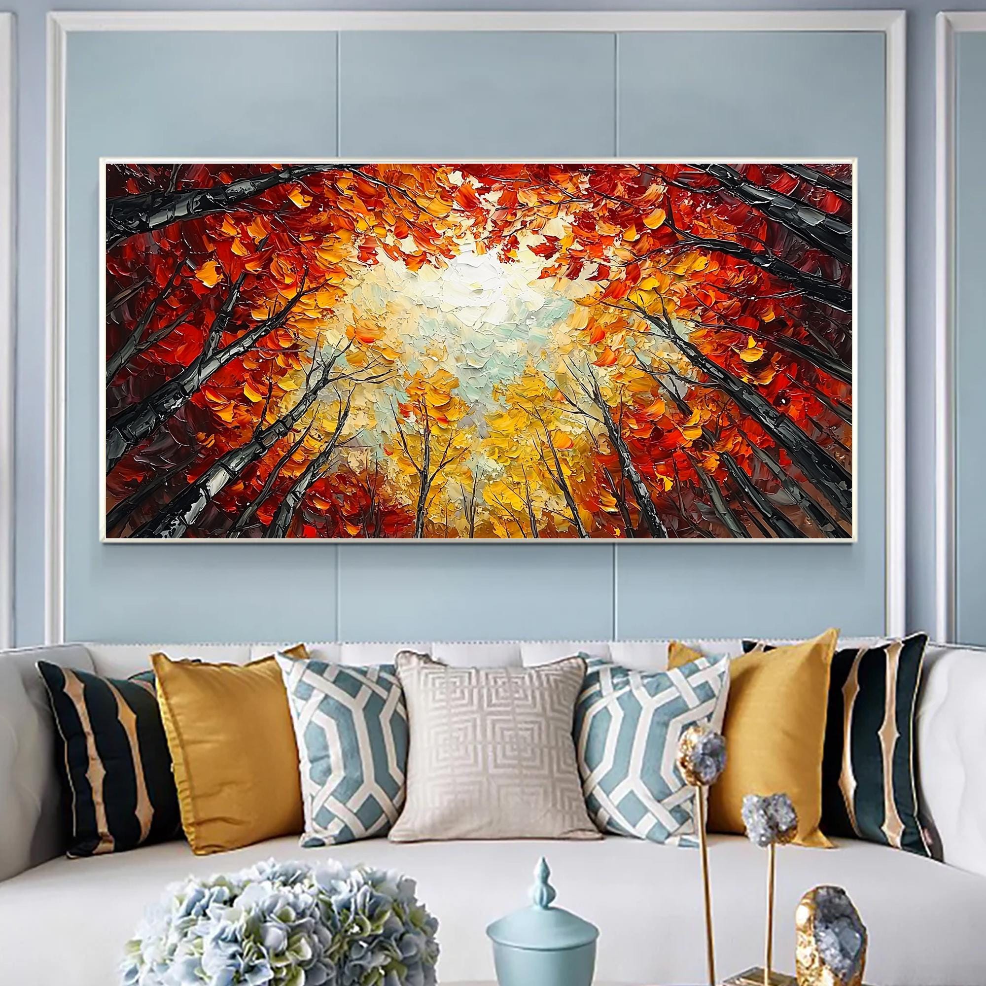 Large Painting Textured Trees | Colorful Abstract Forest Canopy Canvas #ZZ 096