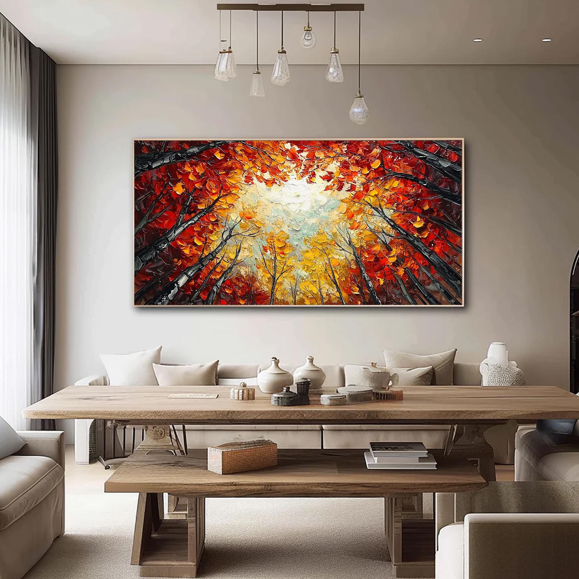 Large Painting Textured Trees | Colorful Abstract Forest Canopy Canvas #ZZ 096