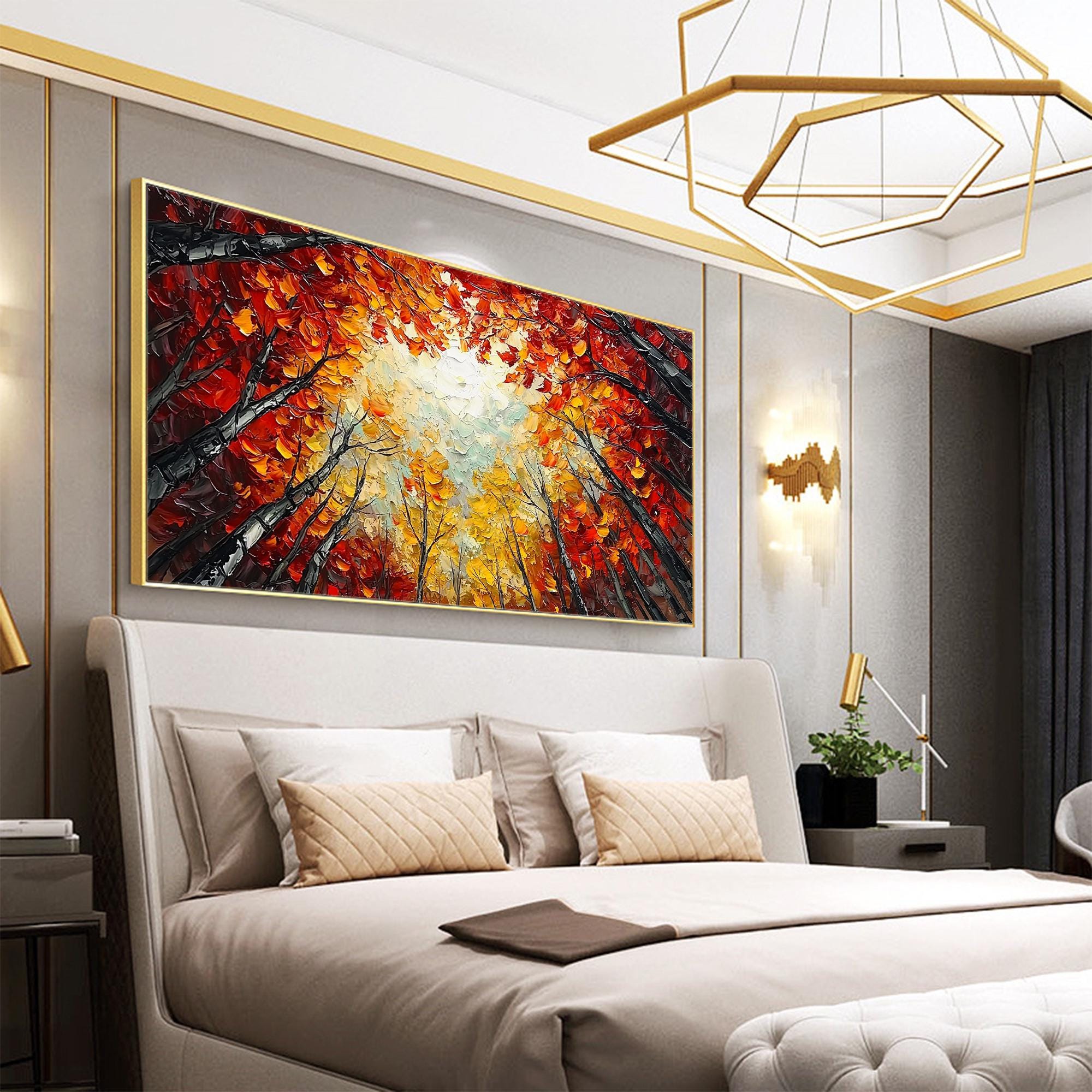Large Painting Textured Trees | Colorful Abstract Forest Canopy Canvas #ZZ 096