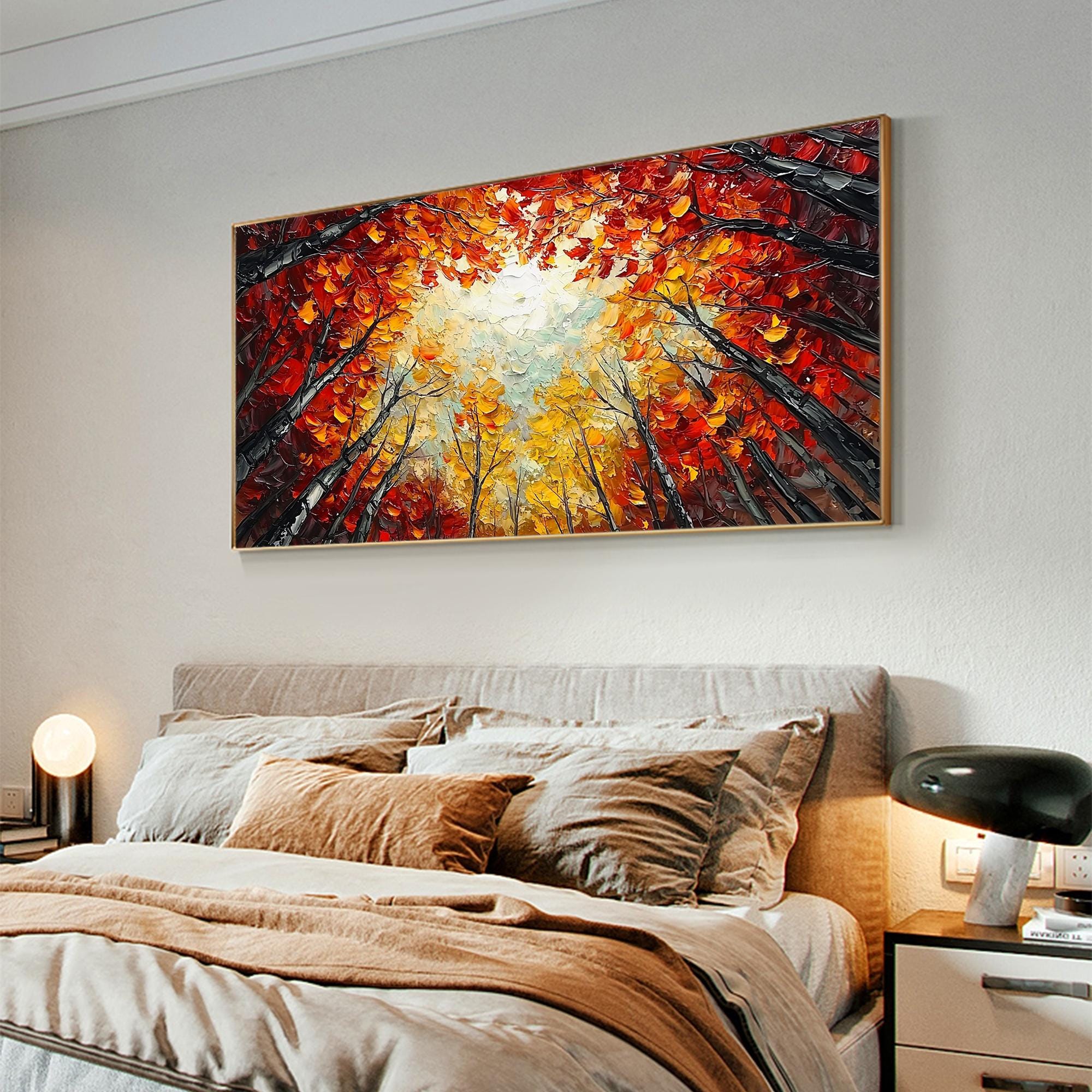 Large Painting Textured Trees | Colorful Abstract Forest Canopy Canvas #ZZ 096